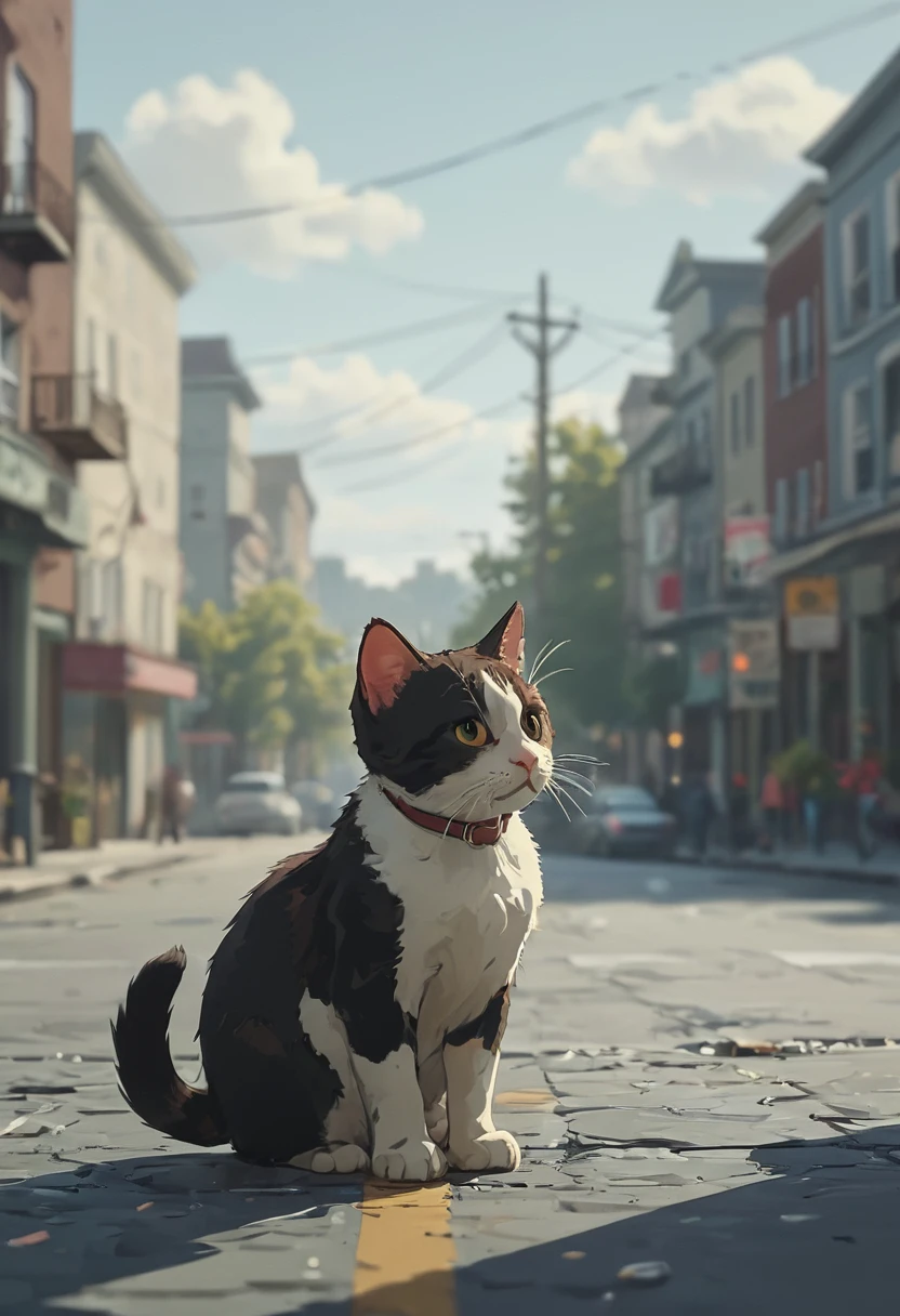 cute kitty crossing the crowded street, closeup, detailed, highres, masterpiece