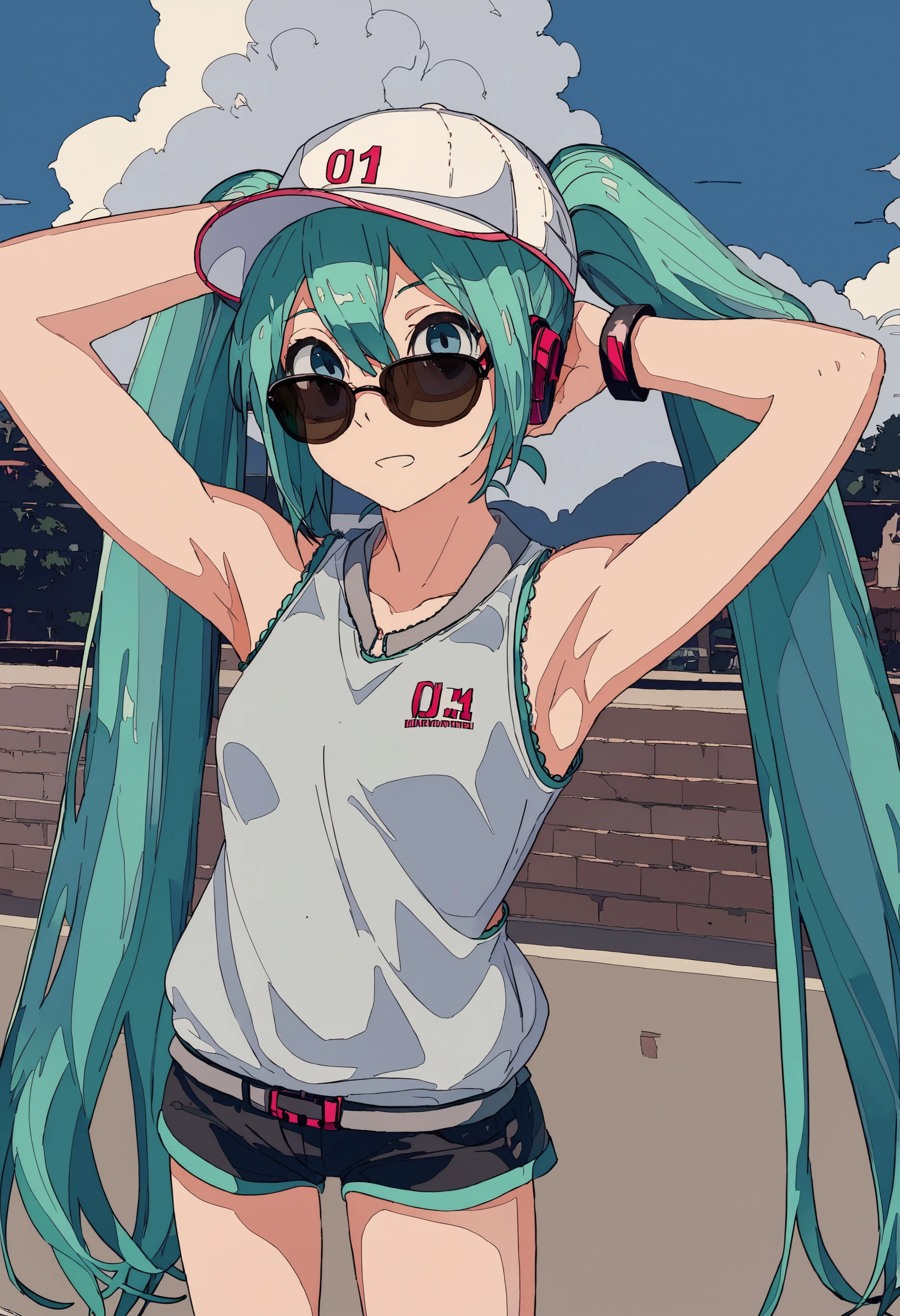 score_9, score_8_up, score_7_up, 1girl, hatsune miku, sunglasses, outdoors, baseball cap, cloudy sky
<lora:style_cogecha_pony_1:1>