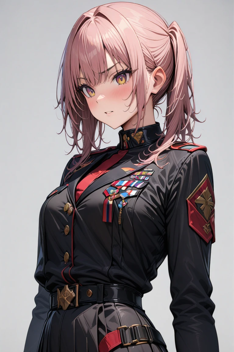 (masterpiece), (high detail),1girl, solo, girl wear obilonian empire military uniform, obilonian empire, obilonian empire military uniform , white background,  <lora:Obilonian_Empire_Military_Uniform_r1:0.8>, high detail outfit, focus outfit