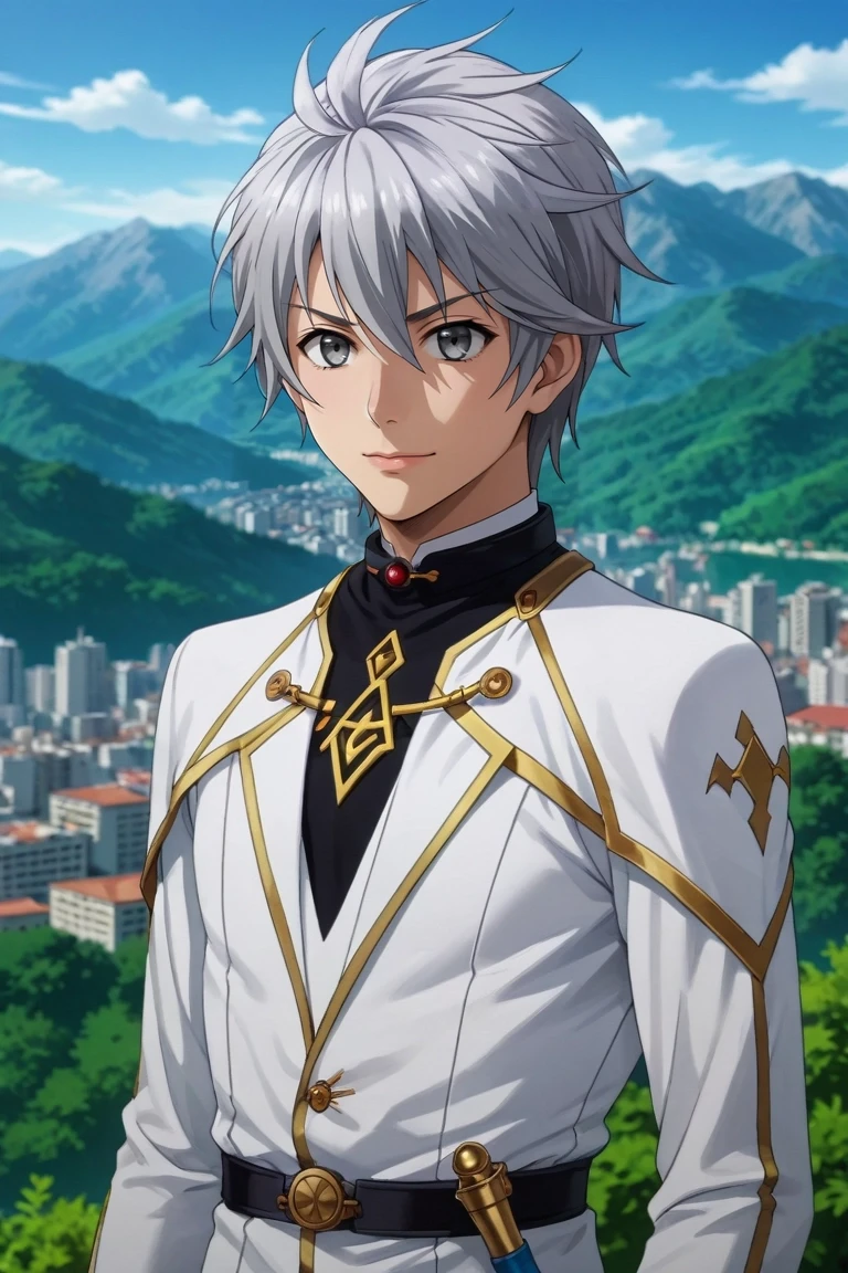 score_9, score_8_up, score_7_up, source_anime, rating_safe, intricate details, (photorealistic:0.6), , depth of field, 1boy, solo, male focus, <lora:lux_arcadia_pony:0.92>, lux_arcadia, grey hair, grey eyes, short hair, hair between eyes, straight-on, mountaintop city, noon, jojo pose, happy, , <lora:sdxl_lightning_8step_lora:1>