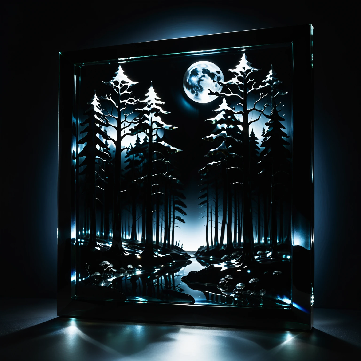 a reij-blckprlglss forrest <lora:blackpearlglassSDXL-000009:1>, moonlight, night