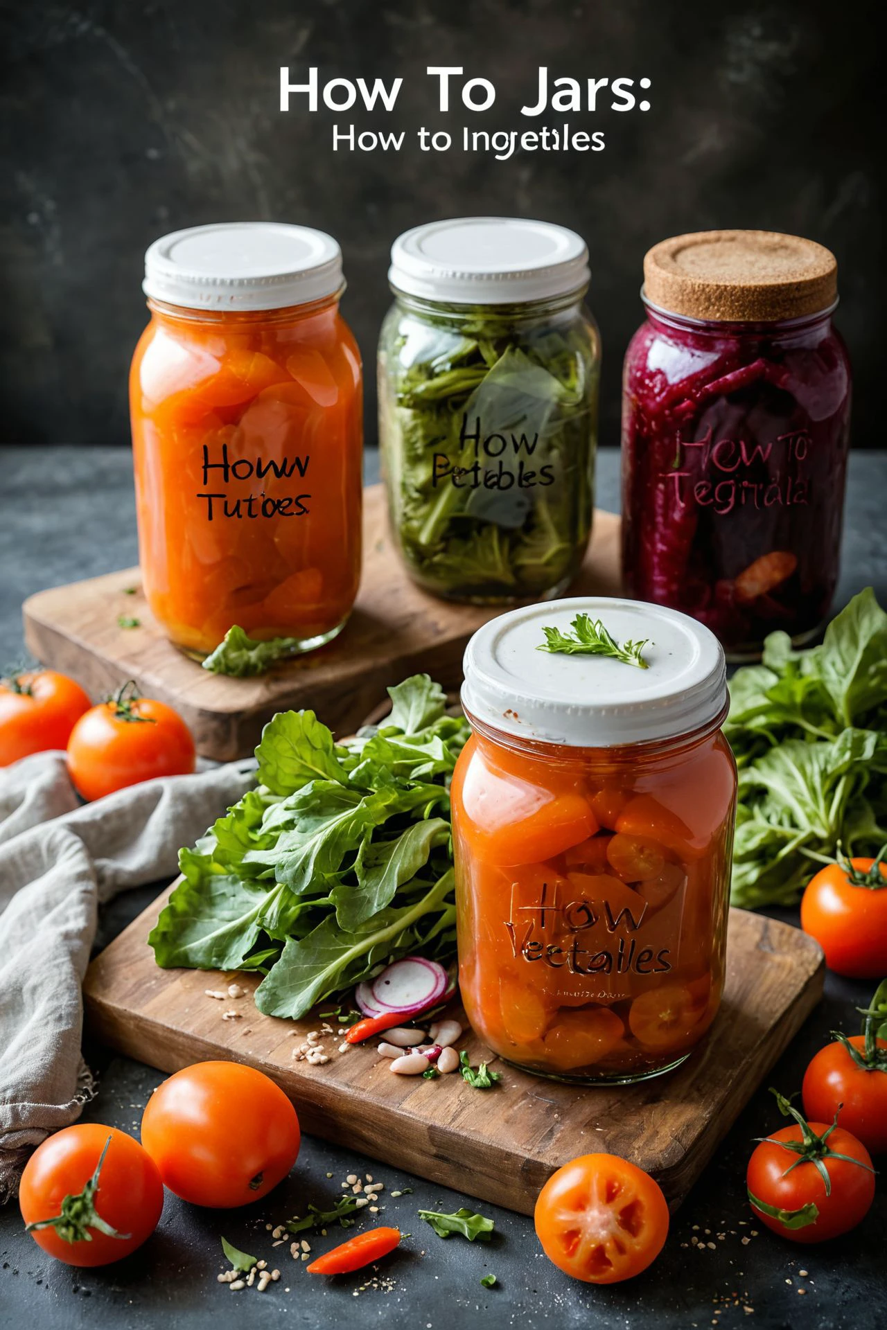 Person fermenting vegetables, background showing jars and ingredients, text: "How to" 
,<lora:aidmaThumbnailXL-v0.1:0.75>  thumbnail, 
 <lora:text2:1> text:"TUTORIAL"