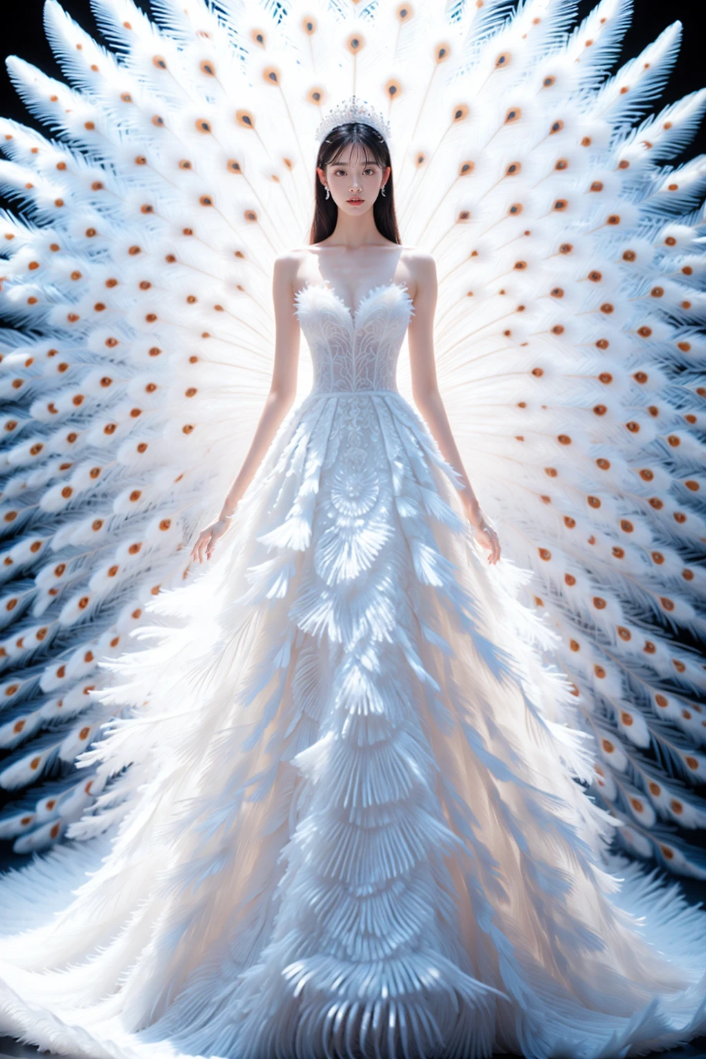 1 girl, full body, white feathers dress,  <lora:JAY - WHITE FEATHERS DRESS:0.8>