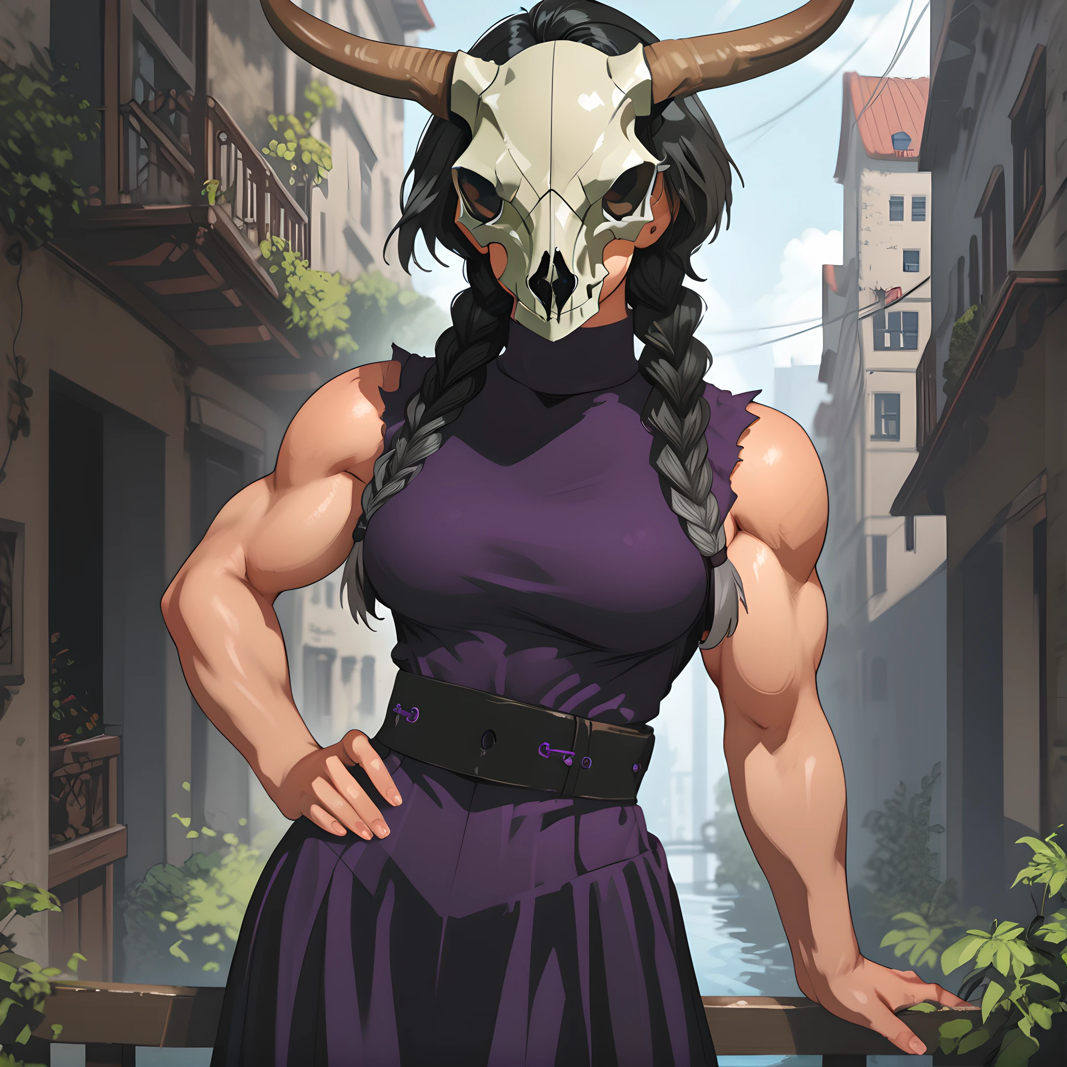 1girl, solo, billie, twin braids, braid, black hair, muscular, muscular female, dress, skull mask, horns <lora:Billie_-_Sucker_For_Love:0.8>
BREAK
level_9, level_8_up, level_7_up, level_6_up, level_5_up, source_cartoon, masterpiece, BREAK
level_9, level_8_up, level_7_up, level_6_up, level_5_up, source_cartoon, masterpiece