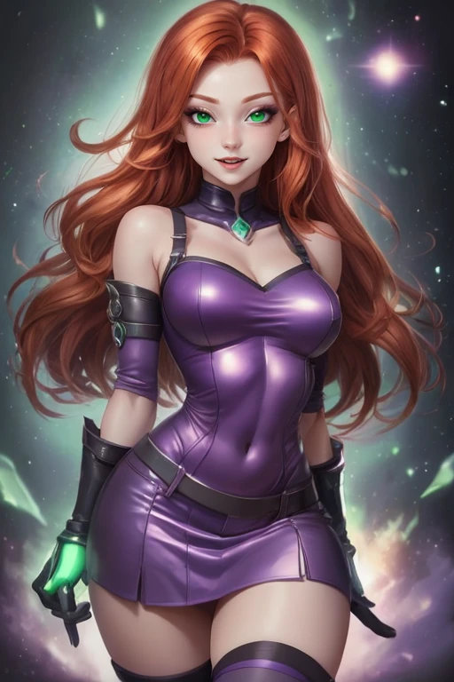 Fuego estelar,long brown hair,ojos verdes,desde abajo,Cabello brillante,Purple crop top,Ropa interior morada,ombligo,Guantes morados,Recorte de escote,
solamente,Parte superior del cuerpo,flotante,ombligo,
Noche,gothic city,
(Stunningly Detailed, Hermosa cara detallada, Obra maestra, La mejor calidad),