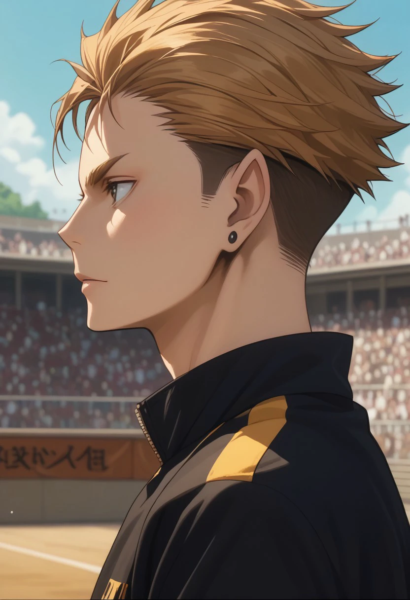 score_9, score_8_up, score_7_up, source_anime, rating_safe, Yujaikyu, 1boy, male focus, anime screencap, black stud earrings, from side,