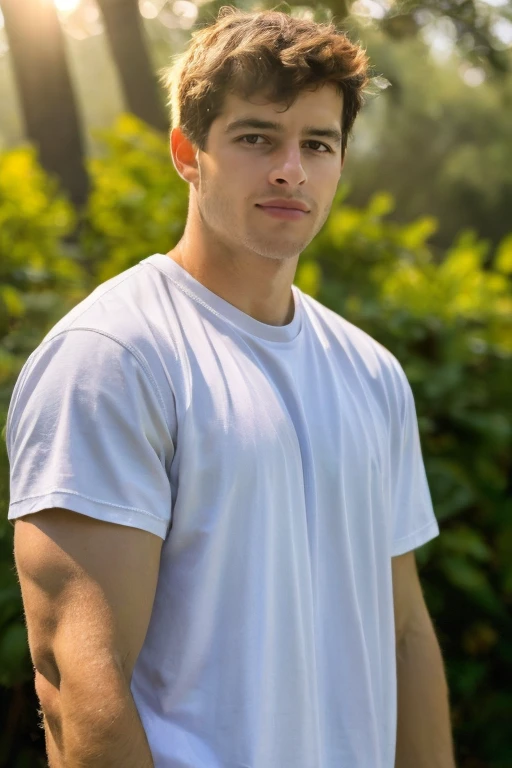 portrait, upper body,  High resolution photo  handsome guy, highly detailed, wearing white t-shirt, bokeh background,  blurry,(look at viewer)  sunlight morning, sunburnt  detailed skin texture,   <lora:add_detail:0.5>  detailed eyes, <lora:darelljones:0.8> darelljones, (masterpiece,best quality:1.5)