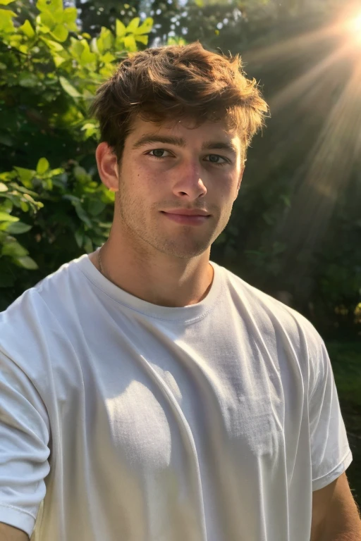 portrait, upper body,  High resolution photo  handsome guy, highly detailed, wearing white t-shirt, bokeh background,  blurry,(look at viewer)  sunlight morning, sunburnt  (smirking:0.4),  freckled skins, detailed skin texture,   <lora:add_detail:0.5>  detailed eyes, <lora:darelljones:0.8> darelljones, (masterpiece,best quality:1.5)