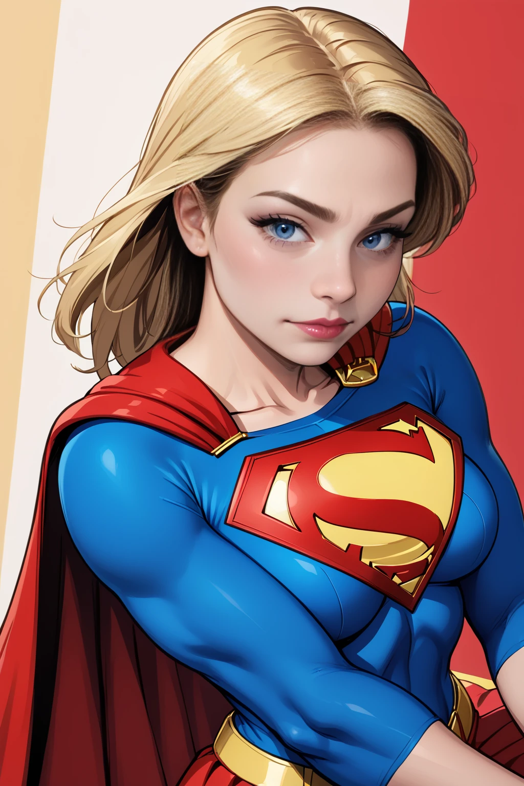 <lora:Supergirl_PDXL_spamb0t:0.8>,DC_Comics_Supergirl
BREAK long blonde hair,yellow belt
BREAK blue eyes,blue shirt
BREAK red cape,red skirt,red highheel boots
BREAK lying on stomach, arms extended, legs straight
BREAK seen from above, medium closeup
BREAK cowboy shot,abstract background,looking at viewer
BREAK high quality,film grain,cinematic lighting,volumetric lighting,modeling shoot
BREAK (hyper detail,insanely detailed,best quality,masterpiece,photorealistic:1.4)