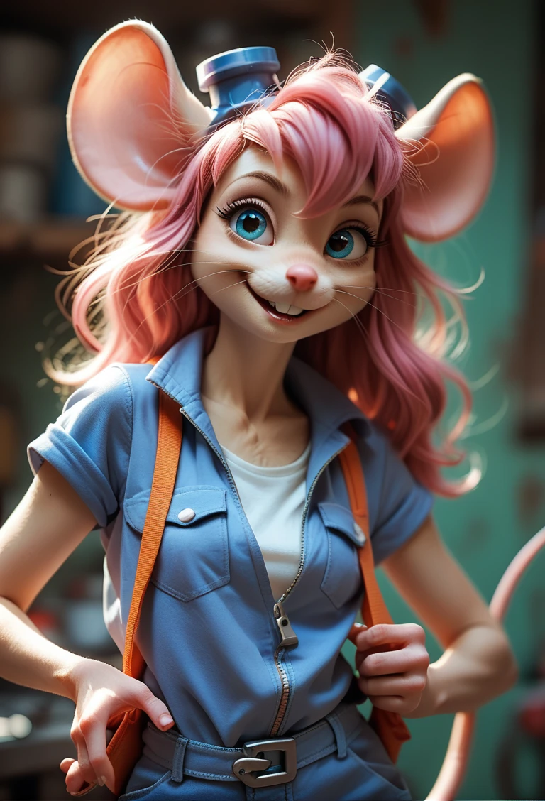 score_9, score_8_up, score_7_up, score_6_up, score_5_up, score_4_up, anthro mouse gadget hackwrench, pink hair