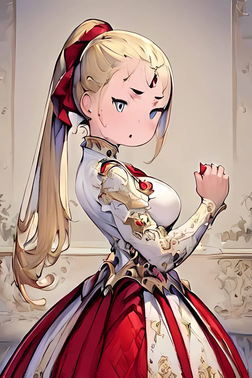 (masterpiece, best quality:1.4), (extremely detailed fine touch:1.2), best quality, expressive eyes, perfect face, perfect hands, perfect fingers (masterpiece), 1girl, white shirt, red skirt, pleated skirt, blonde hair, ponytail, long hair, <lora:styles\Akihiko_Yoshida_Chibi_Style_v2.1.safetensors>