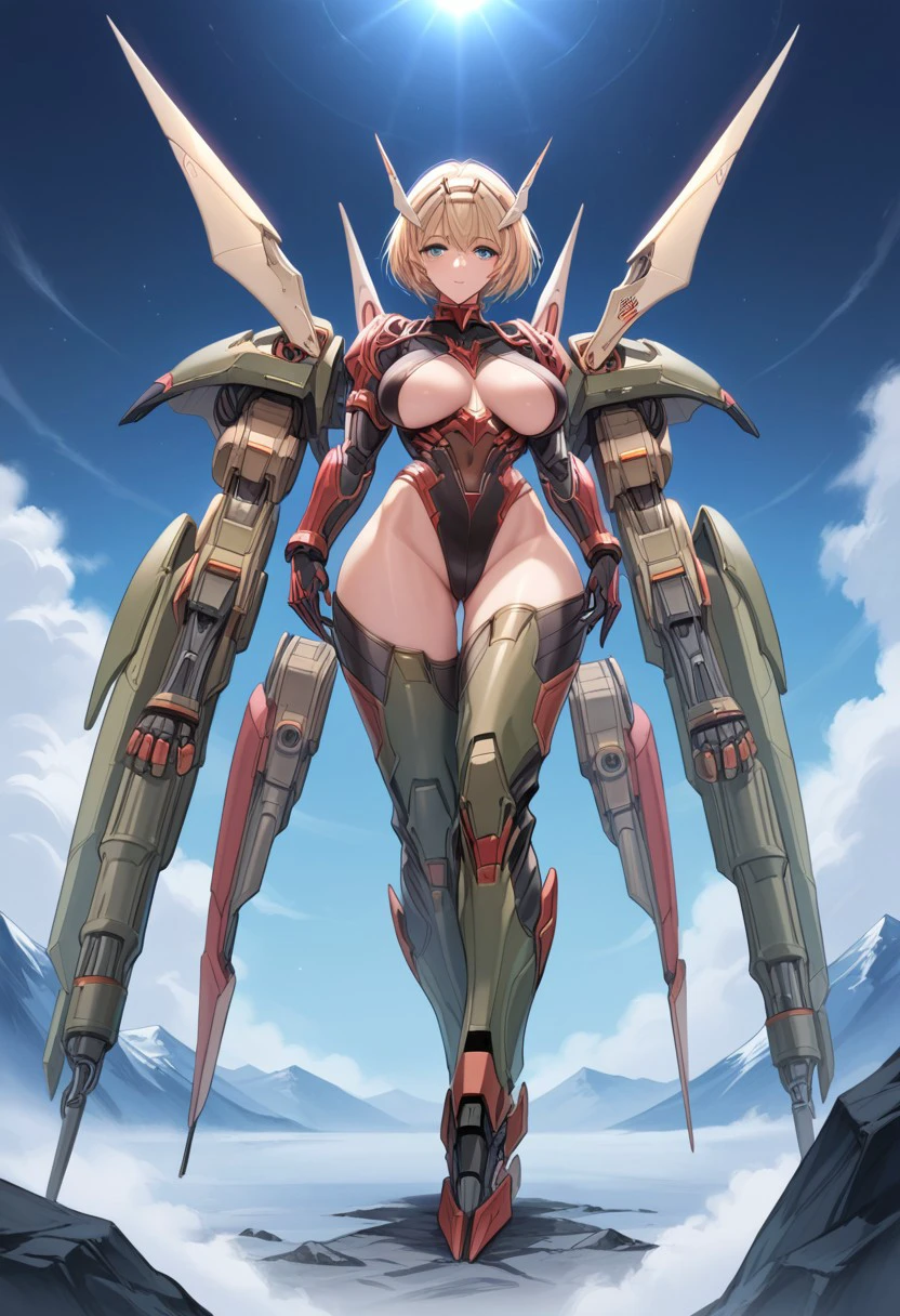 score_9, score_8_up, score_7_up, score_6_up, source_anime, 1girl, Beautiful woman, black Exosuit, large mecha arms, large mecha legs, (large breasts, heavy breasts, soft breasts), on a mountain, dynamic lighting, (detailed image, high resolution, upscaler, 5k resolution:1.0)