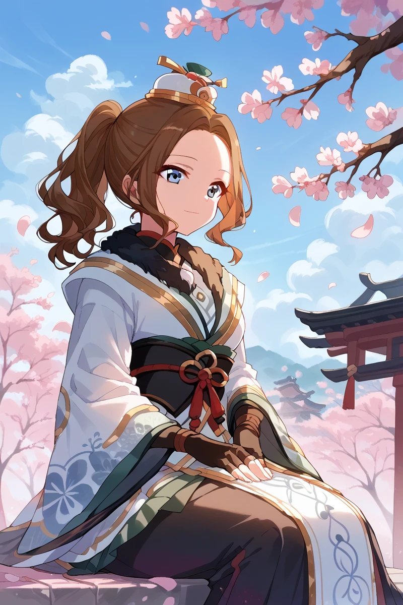 score_9, score_8_up, score_7_up, score_6_up, 1girl,
 <lora:Hisame_Honami:0.9> hisame, cherry blossoms, petals, falling petals, brown hair, sitting, gloves, solo, blue eyes, fingerless gloves, japanese clothes, wide sleeves, sky, high ponytail, seiza, guan