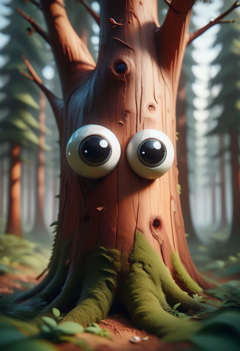 score_9, score_8_up, score_7_up, score_6_up, score_5_up, score_4_up, (r4r3style, low poly, googly eyes), tree, forest background, blurred background,