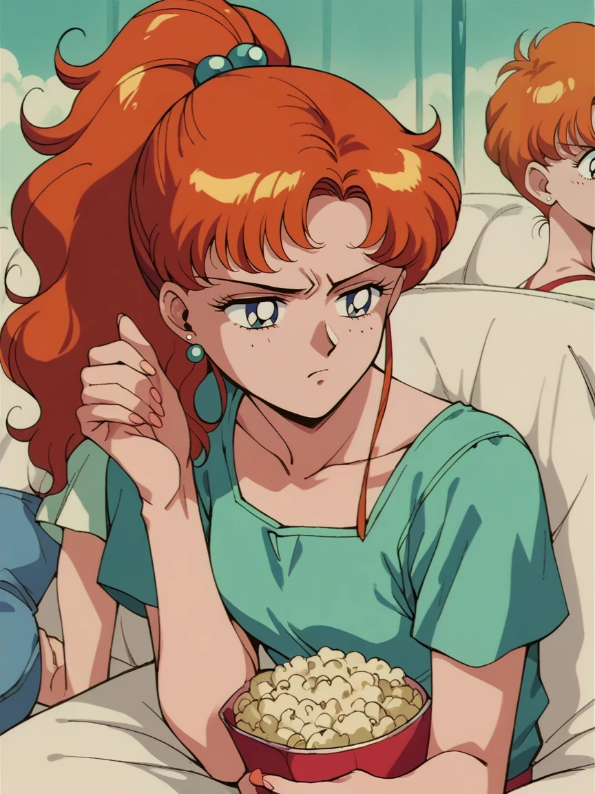 score_9, score_8_up, score_7_up, score_6_up, score_5_up,   <lora:s41l0rm00nXLP:1> s41l0rm00n, retro artstyle, 1girl, ginger hair, popcorn, annoyed, solo,