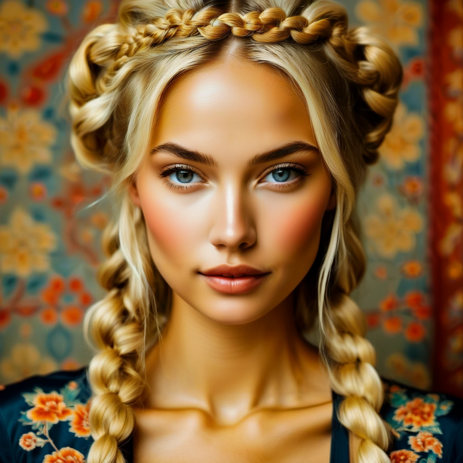 A stunningly and sublimely beautiful young woman with blonde braided hair. (Swedish:1.95). Face Up.

<lora:Nihonga01_CE_SDXL:0.8> Nihonga