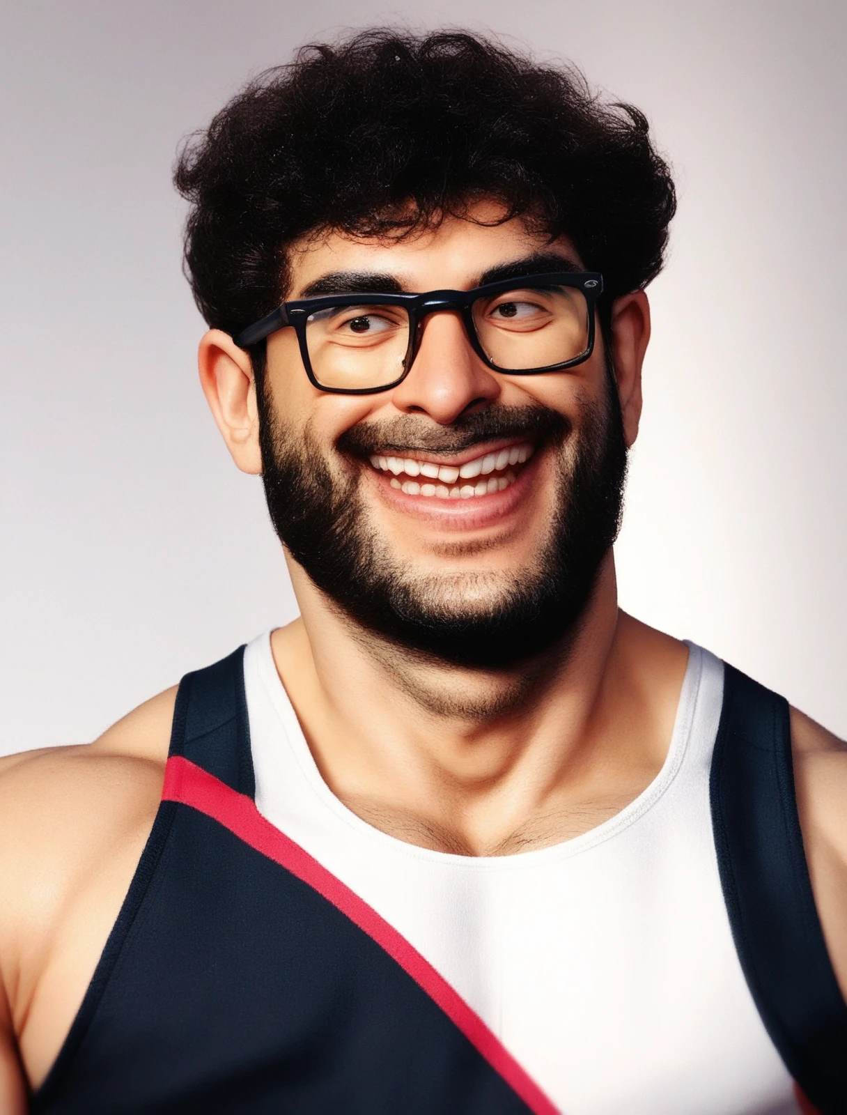 score_9, score_8_up, score_7_up, solo, BREAK, 1boy, upper body,
<lora:TonyKhan:1>, tony, khan, saluting, black wrestling singlet, beard, glasses, smiling, mouth closed