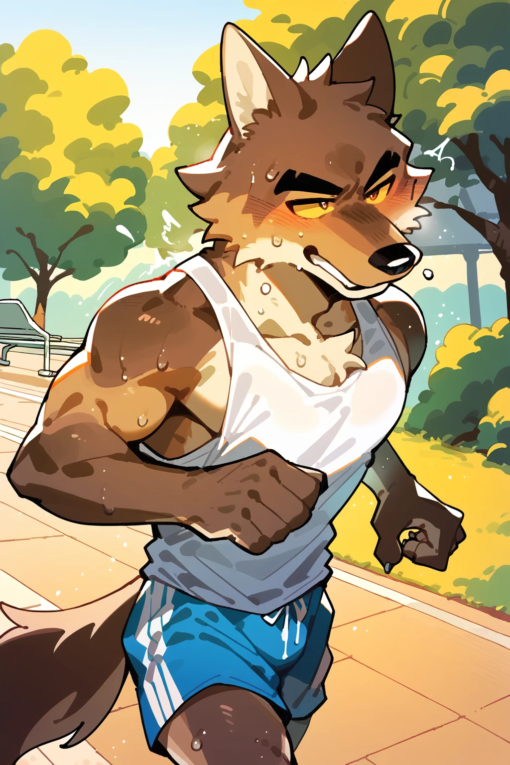 score_9, score_8_up, score_7_up,
((best quality)), absurdres,
<lora:MrWolfPXL:1> mrwolfpxl, 1boy,
park, jogging, in motion, tank top, topwear, short shorts, sweat, outdoors, half body portrait,
<lora:Smooth Anime Style LoRA XL:0.7> Smooth, Anime, <lora:Expressive_H:1> Expressiveh,