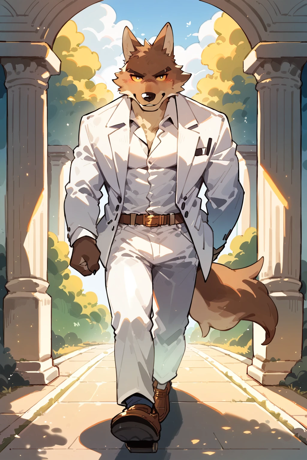 score_9, score_8_up, score_7_up,
((best quality)), absurdres,
<lora:MrWolfPXL:1> mrwolfpxl, white dress shirt, white jacket, white pants, anthro, 1boy,
full body, walking,
<lora:Smooth Anime Style LoRA XL:0.7> Smooth, Anime, <lora:Expressive_H:1> Expressiveh,