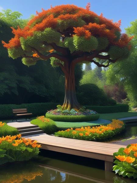 <lora:06NatureArt_Hap_XL:1>, Albert Bierstadt style, Mystical tree on raised platforms,on either side of pathway,at rear of tree 2 additionalpaths leading up towards a planetarium with abundance of flowers and trees,floating on the 1 side an aviary of birds, 🦋,  at the bottoms elf and dwarf, green frogs on lilypads, �﷿‍♀️ swinging in the tree, centered, symmetry, painted, intricate, volumetric lighting, beautiful, rich deep colors masterpiece, sharp focus, ultra detailed, in the style of dan mumford and marc simonetti, astrophotography，