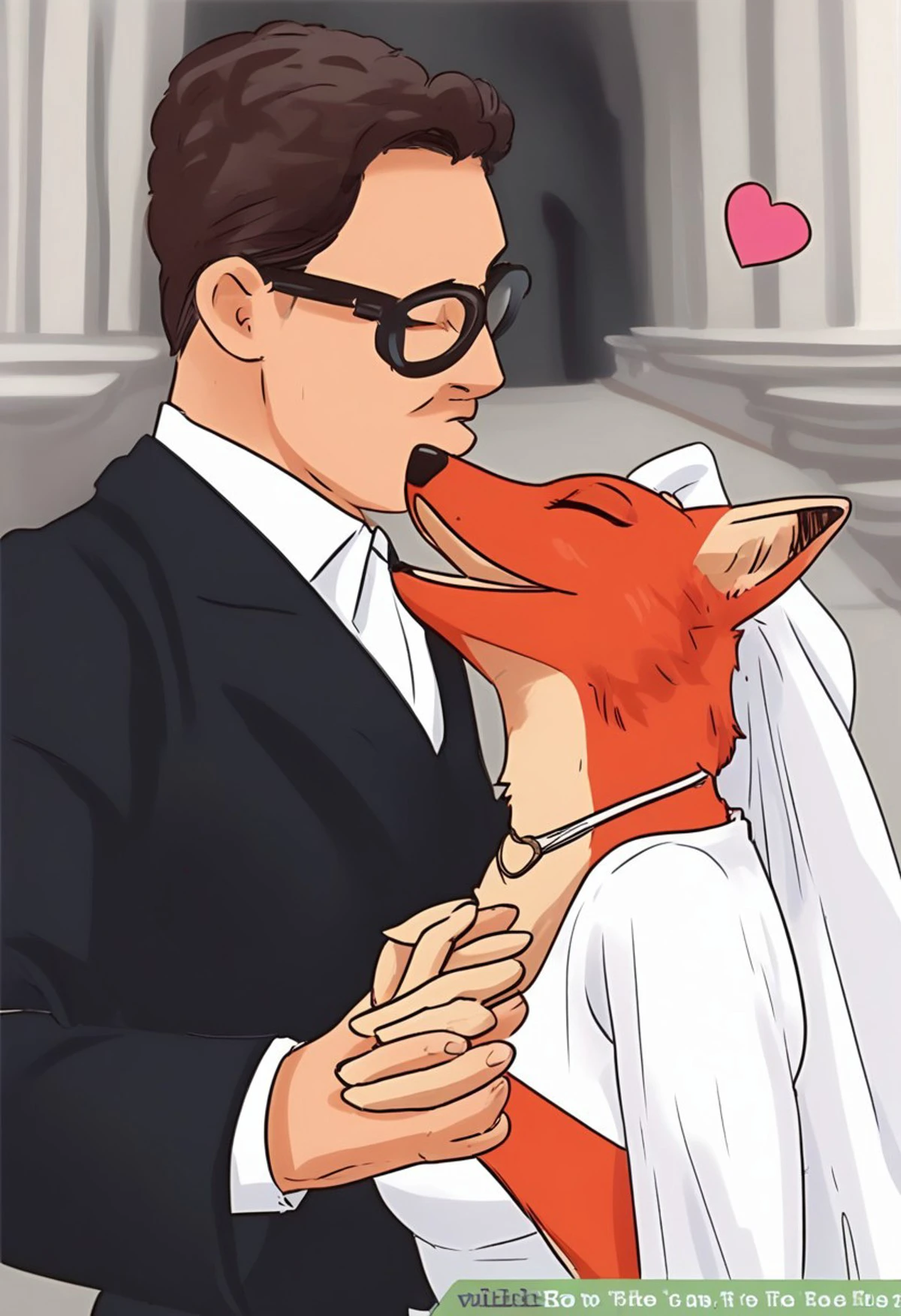 score_9, score_8_up, score_7_up, score_6_up, score_5_up, score_4_up,  wedding ceremony, church, outdoors, BREAK
1boy, human, nerdy, glasses, thin, tuxedo, BREAK
1girl, furry, anthro, beautiful red fox girl, wedding dress, BREAK 
holding hands, laughing, hearts, kissing, (no symbol: 1.5)