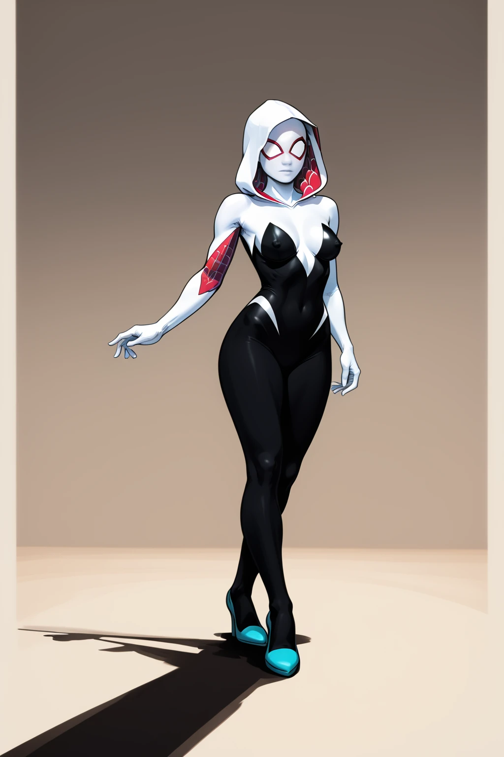 <lora:Spider_Gwen_PDXL_spamb0t:0.8>,Marvel_Spider_Gwen
BREAK blonde hair,hood up
BREAK unzipped bodysuit,covered nipples
BREAK blue highheel boots
BREAK standing with one leg crossed over the other, arms at sides
BREAK seen from above, medium closeup
BREAK cowboy shot,abstract background,looking at viewer
BREAK high quality,film grain,cinematic lighting,volumetric lighting,modeling shoot
BREAK (hyper detail,insanely detailed,best quality,masterpiece,photorealistic:1.4)