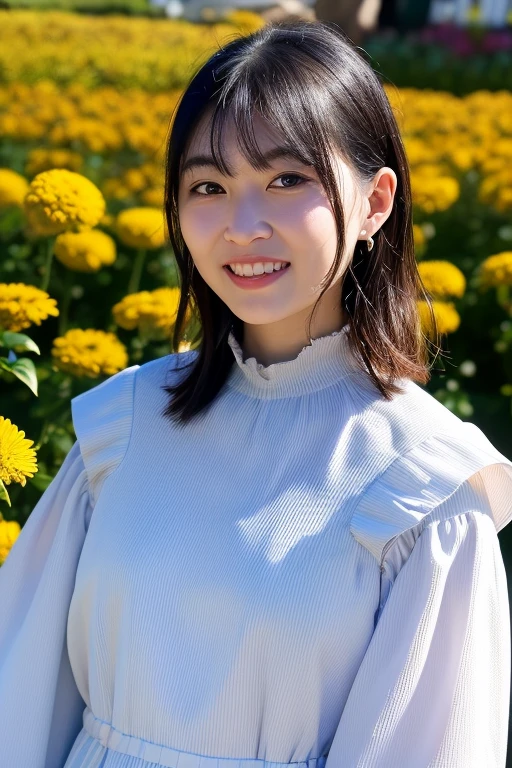 1girl, (masterpiece, RAW photo, best quality:1.4), (realistic, photo-realistic:1.4), extremely detailed, 8k wallpaper, ultra-detailed, highres, soft light, beautiful girl, young Japanese idol, brown eyes, (medium shot:1.6), (grin:1.2), (shoulder length hair:1.2), (gingham smocked dress:1.4), (standing at a flower garden
, soft sun light:1.4), relaxed aura, gravure photo, detailed eyes and face, perfect anatomy, shiny skin, detailed skin, (blurry background:1.2), professional lighting, shallow depth of field, vibrant colors, glossy finish, pastel colors, high fashion, editorial style, cinematic lighting, artistic composition,  <lora:wakayamashion_lora-v2_01:0.9>