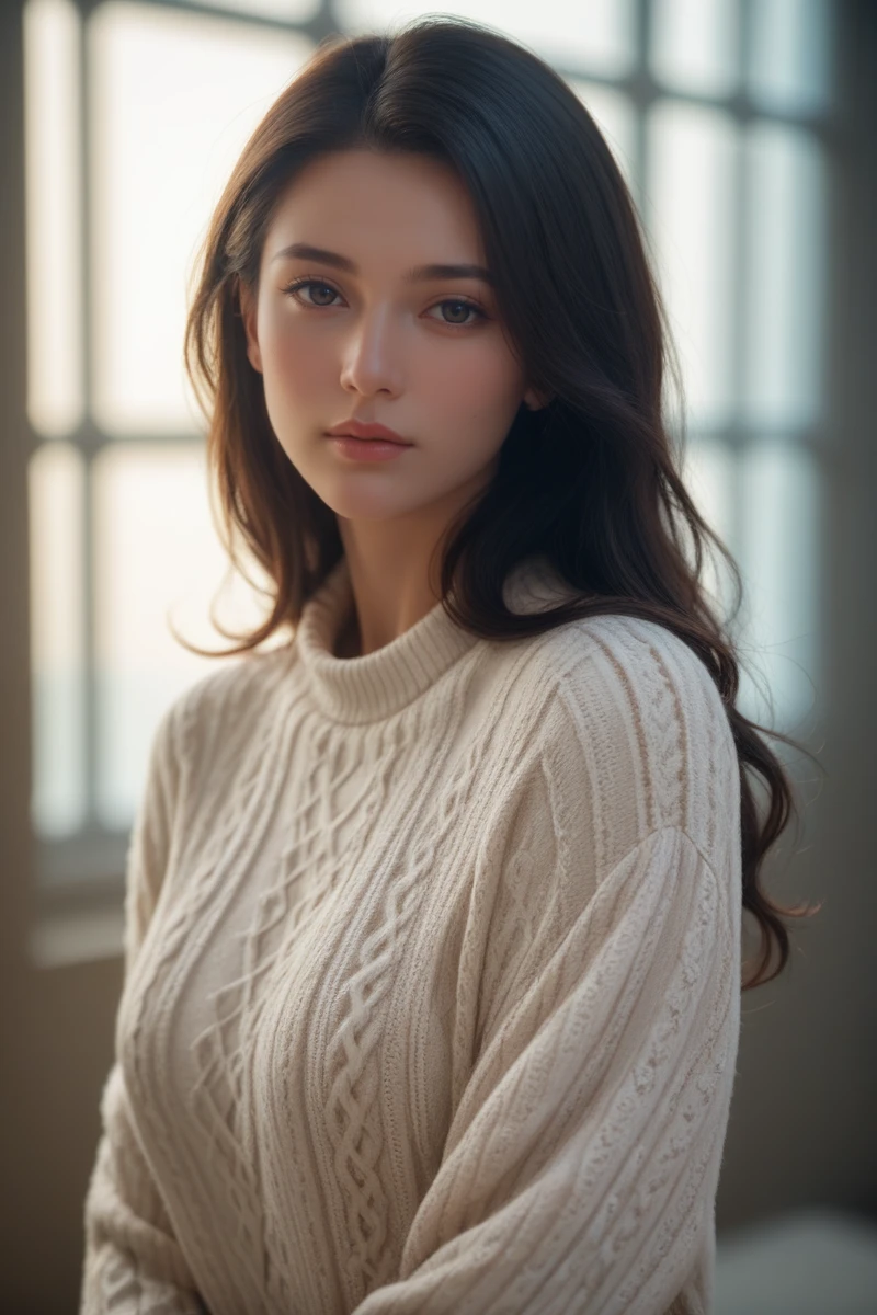 score_9,score_8_up,score_7_up,
masterpiece, 1girl, 20 years old, 8k, hd, beautiful girl, black hair,
pale skin, beautiful face, beautiful woman, sweater, looking at viewer,
fading backlit background,amazing depth,double exposure,
intricately detailed,bokeh,
