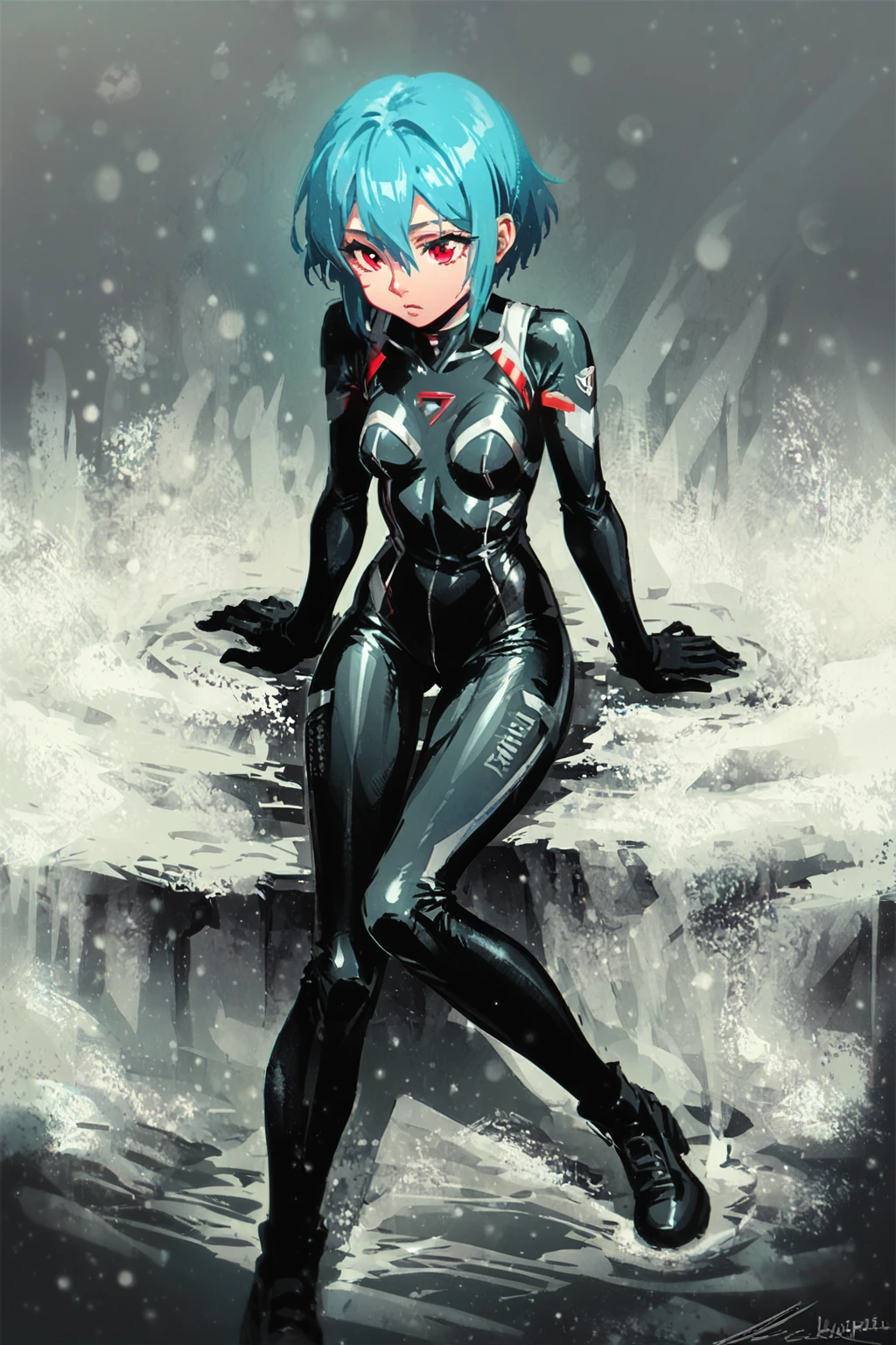 score_9, score_8_up, score_7_up, blue hair, bodysuit, breasts, hair between eyes, interface headset, pilot suit, plugsuit, red eyes, short hair, small breasts, solo, solo focus, cowboy shot, grey theme,sepia background,limited palette,dark,high contrast,wide shot,detailed background, Sitting on the ground with knees pulled to the chest, <lora:2024-08-02_13-31-29-save-6615-49-0:1.3>