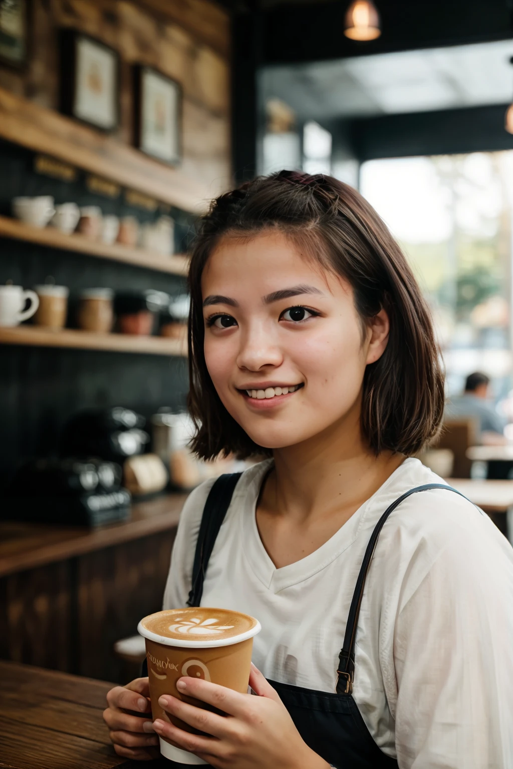 <lora:UtaAbe:0.8>, full color portrait of a young woman, having coffee at a vintage cafe, natural light, RAW photo, subject, 8k uhd, dslr, soft lighting, high quality, film grain, Fujifilm XT3