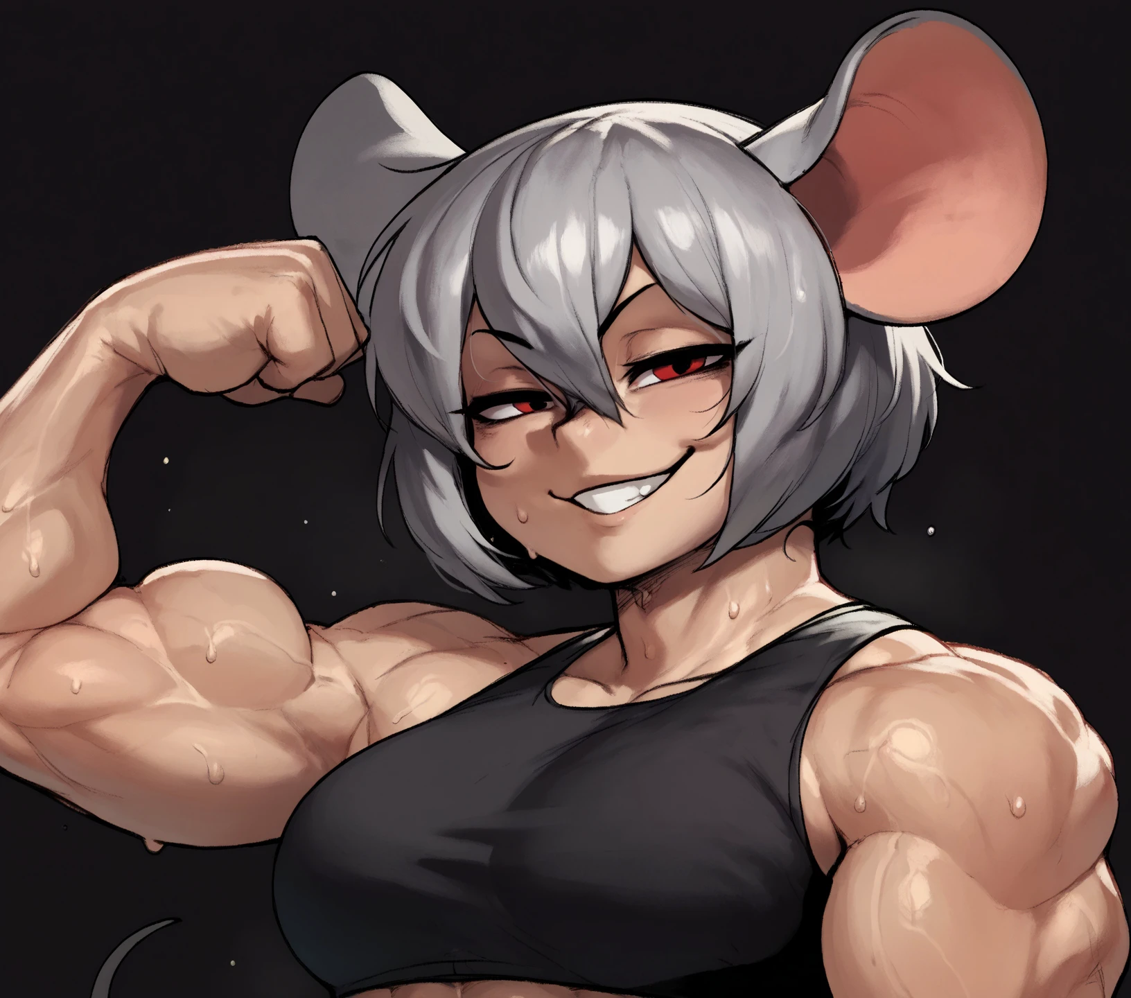 Kizi,brunette skin,cat eye,Cat's ear,sharp teeth,claw our fingers, white hair, wearing gym bra,short shorts, drinking milk