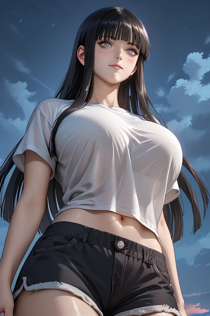 (((1girl muscular))) black hair very long hair yellow eyes pale skin angry tight shirt (thick thighs wide hips perky breasts)