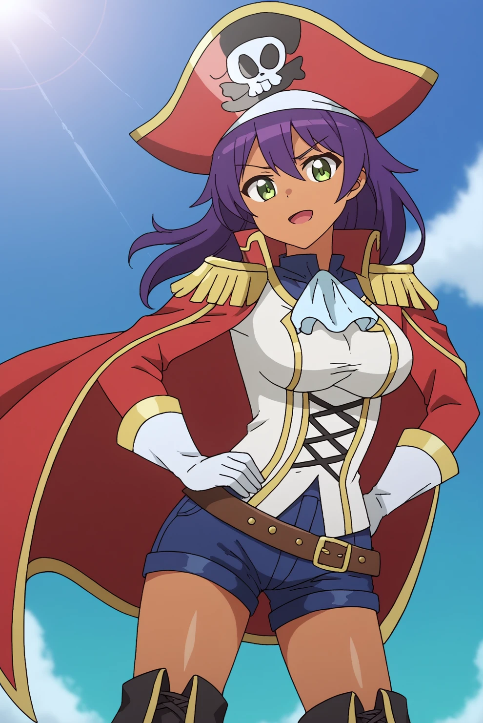 Jahy, adult, solo, epaulettes, pirate hat, white gloves <lora:Jahy-sama_wa_Kujikenai-Jahy-PDXL:0.8>