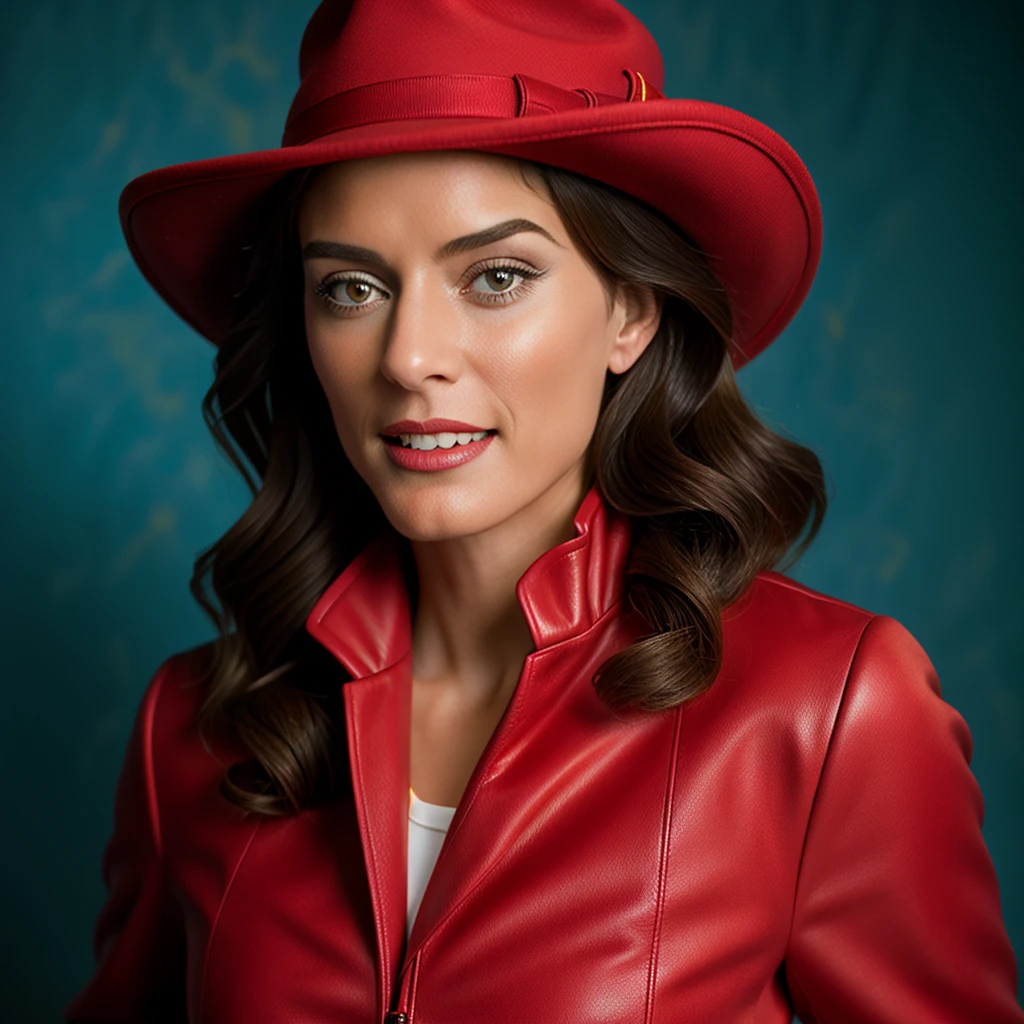 Rebecca_Lord as a lifelike version of Carmen Sandiego, large red jacket, sfw, red sweatshirt <Rebecca Lord_epoch_1:1>