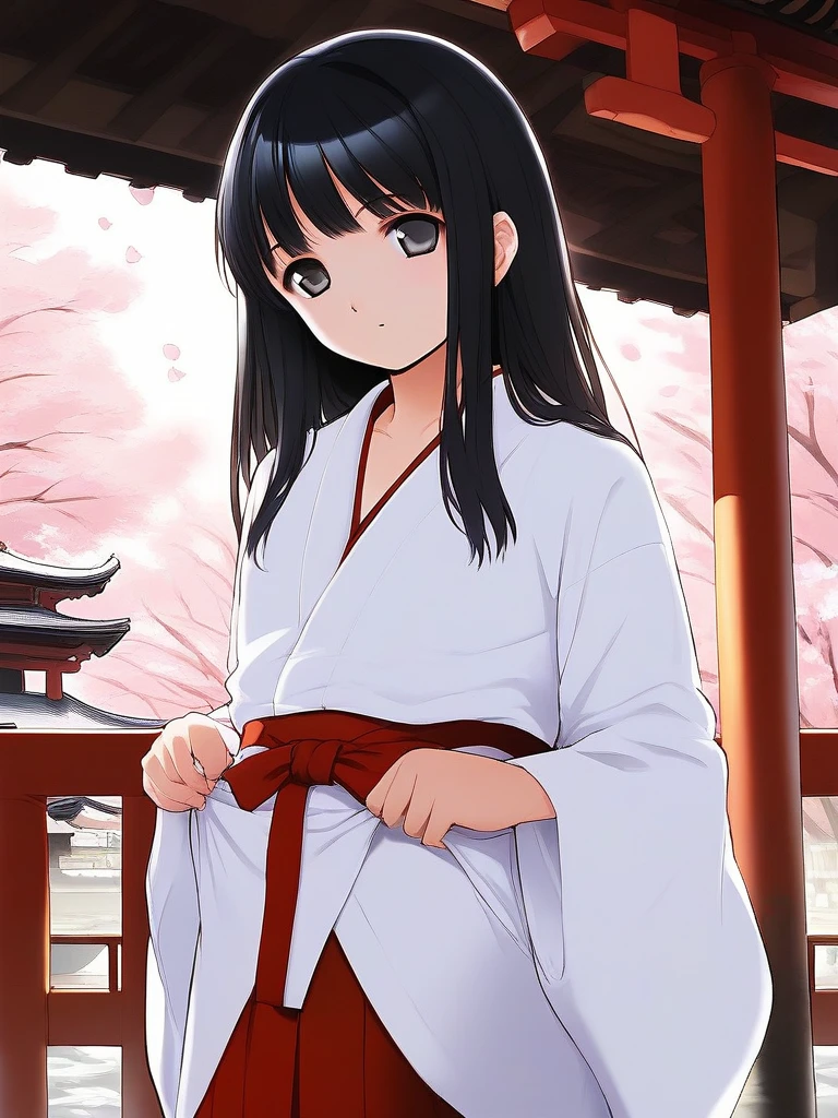 score_9, score_8_up, score_7_up, source_anime, rating_explicit, BREAK  <lora:Tsutsumi_Kinuka_Ver2.0_XL:1>  TsutsumiKinuka,  bangs,  long hair, black hair, black eyes,
japanese white clothes, miko, red hakama, shrine, cherry blossom,
day, sky, looking at viewer, cowboy Shot,