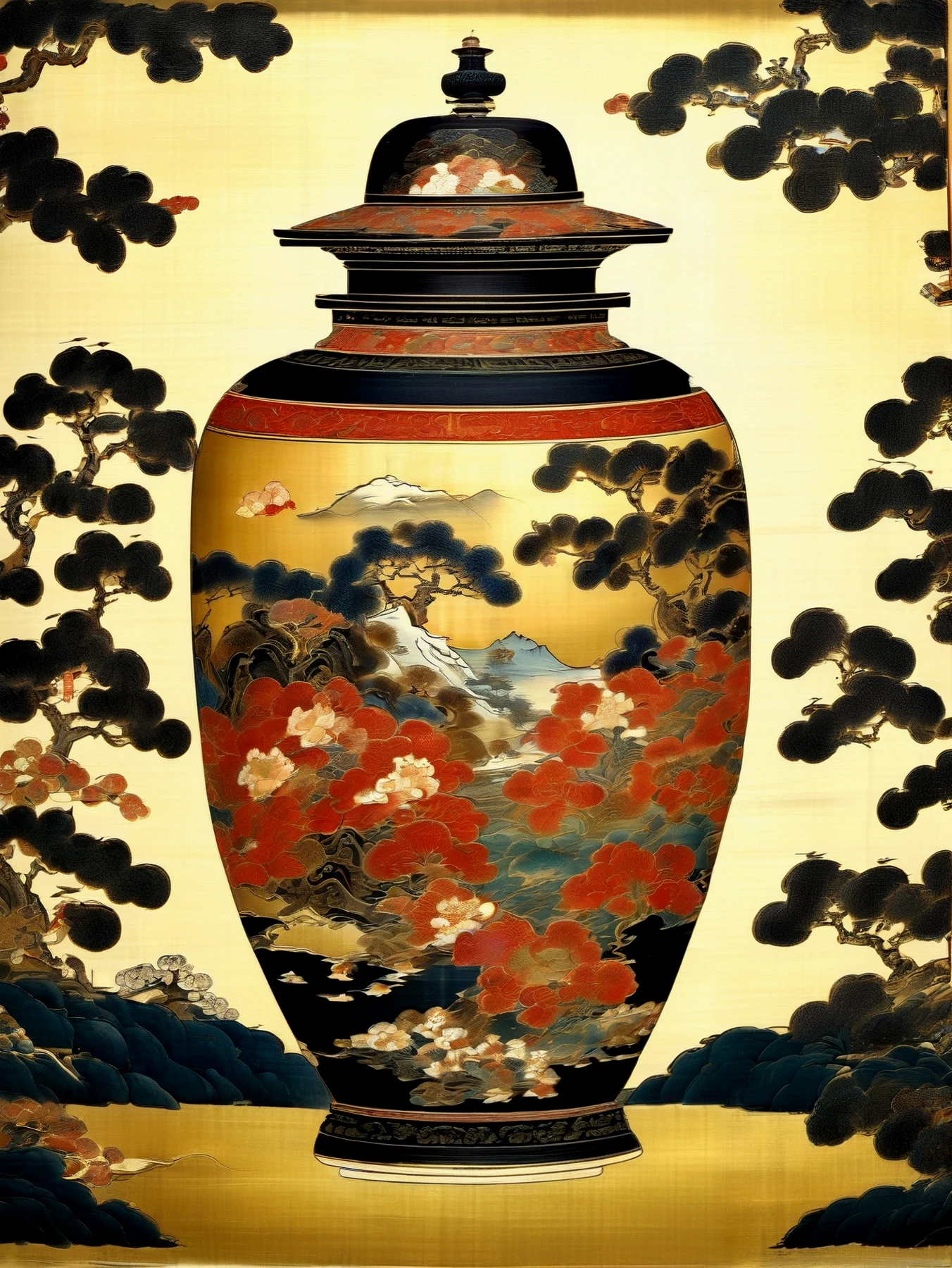 An intricate and beautiful Japanese vase.

<lora:Nihonga01_CE_SDXL:1> Nihonga