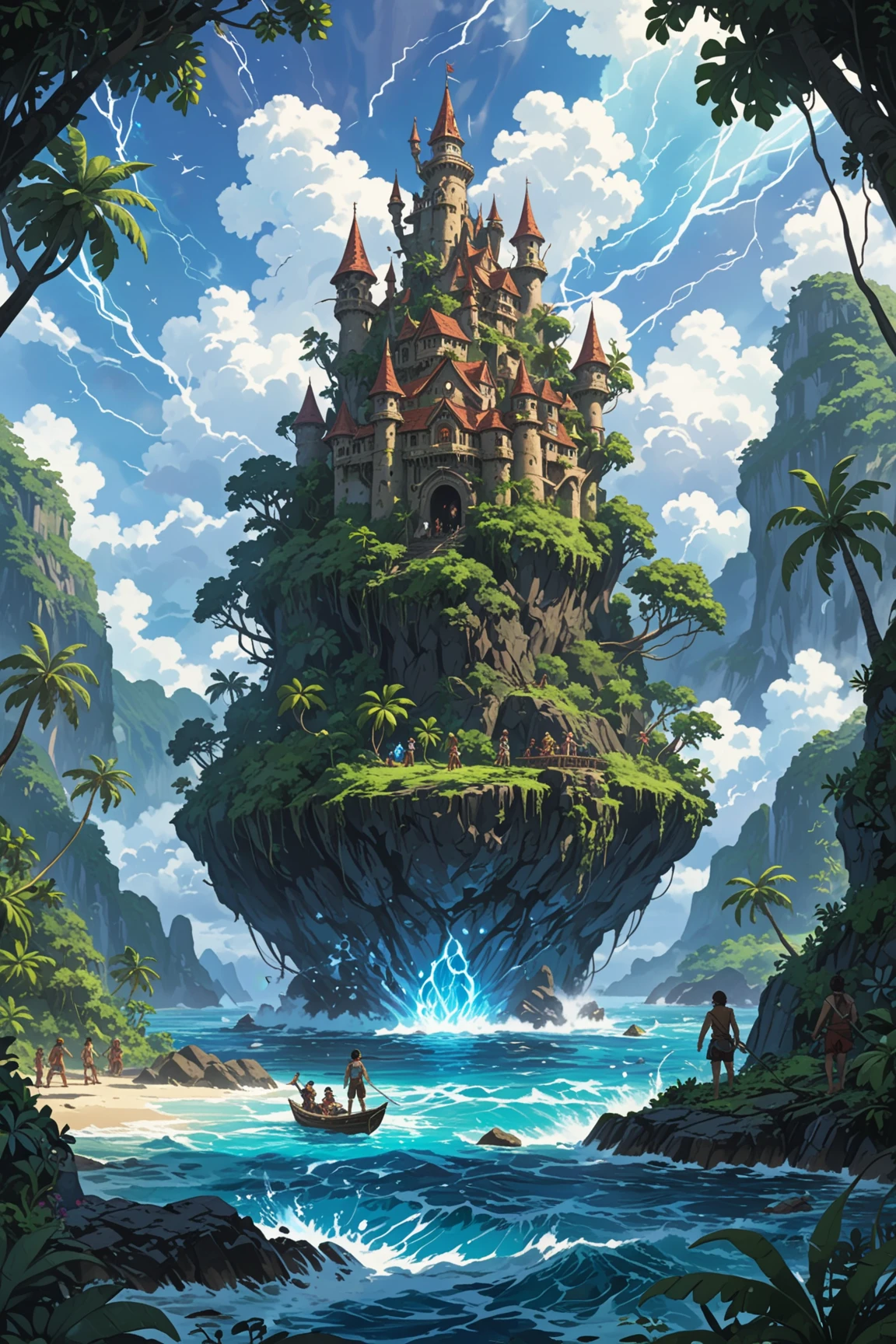 a group of explorers discover a hidden island where the inhabitants possess powerful magic that can control the elements, masterpiece