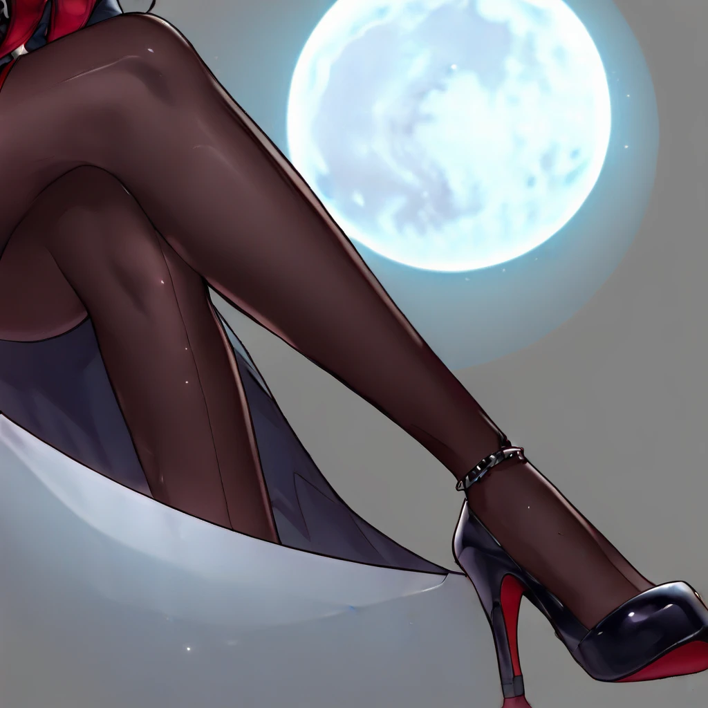 feet, grey background, holding, lips, lower body, CG style, full moon