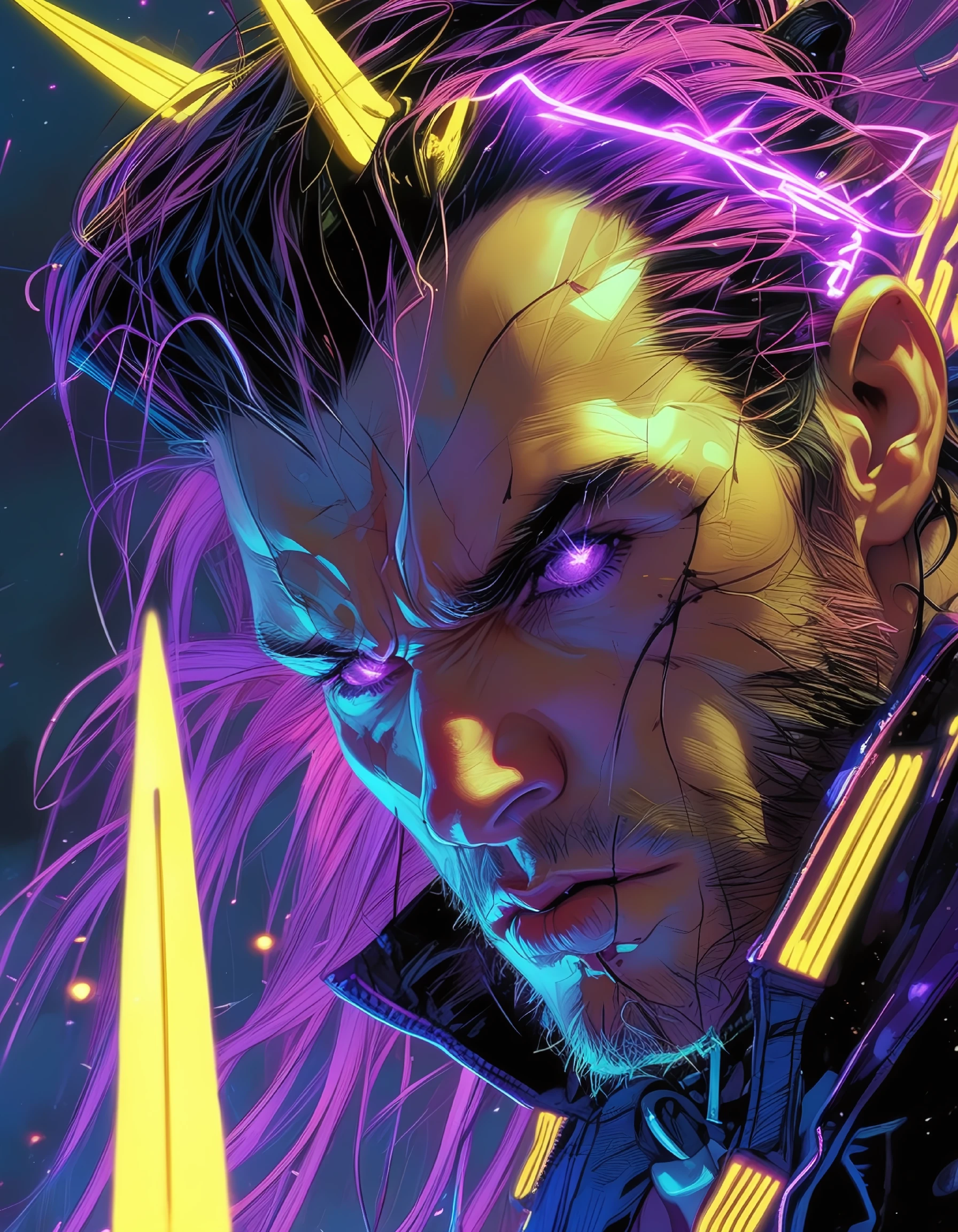 An electro Wolverine with neons and hair, in the style of detailed fantasy art, cyberpunk, Arthur Wardle, light black and purple, Android Jones, charming realism, close-up, facing forward.


















































































































































































































































