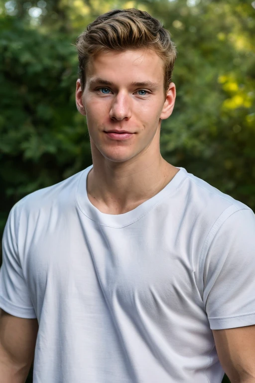 photograph of portrait face, upper body High resolution photo  handsome guy, highly detailed, white t-shirt, (look at viewer) bokeh background, sunlight morning, sunburnt, detailed eyes, <lora:alexcowling:0.8> alexcowling  <lora:add_detail:0.7> (smirking:0.4), (masterpiece,best quality:1.5)