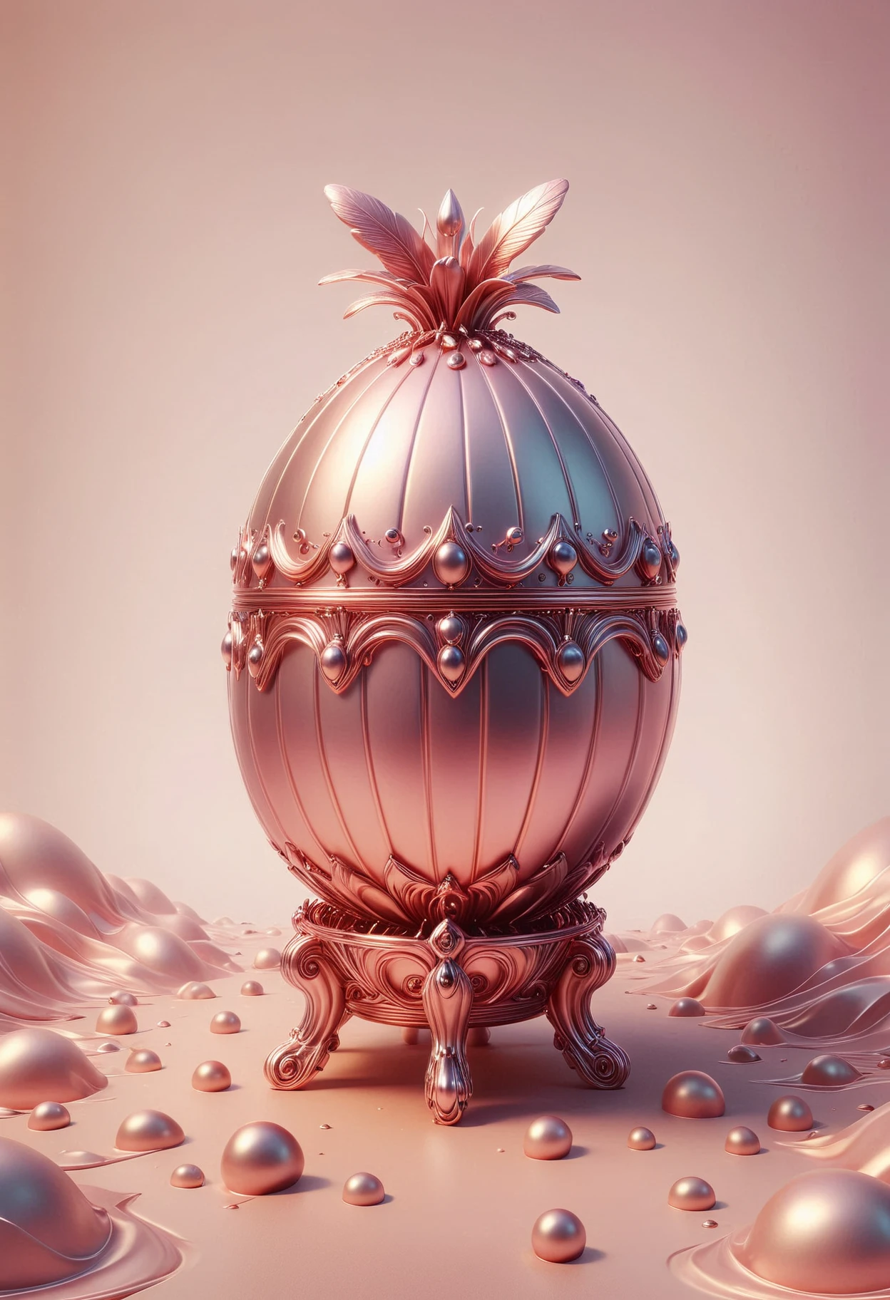 (photography art stylized by Jack Hughes:1), landscape art, concept art, Inca (Faberge egg:1.2), Repulsive, it is smooth, inside a Gdansk, Foggy conditions, Miniaturecore, horror, made out of metal, pink metal, <lora:PinkieMtllcSDXL-v1:1>, p1nkm3t4l,