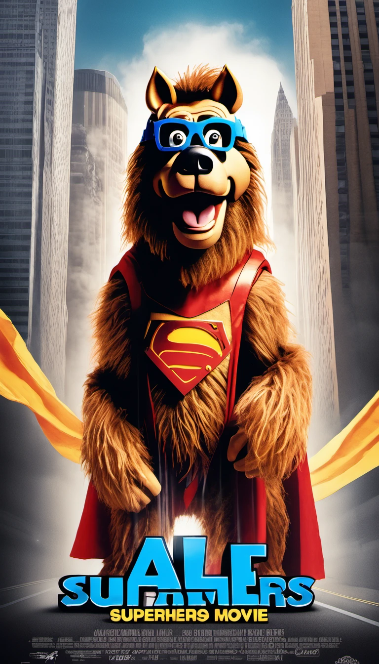 an ALF superhero movie poster  <lora:Everly_Heights_TaleSpinner_Pony_XL:1>