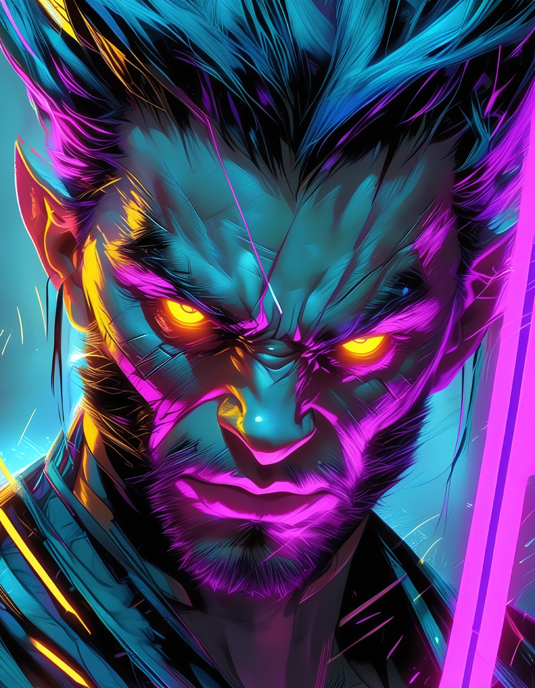 An electro Wolverine with neons and hair, in the style of detailed fantasy art, cyberpunk, Arthur Wardle, light black and purple, Android Jones, charming realism, close-up, facing forward.















































































































































































































































