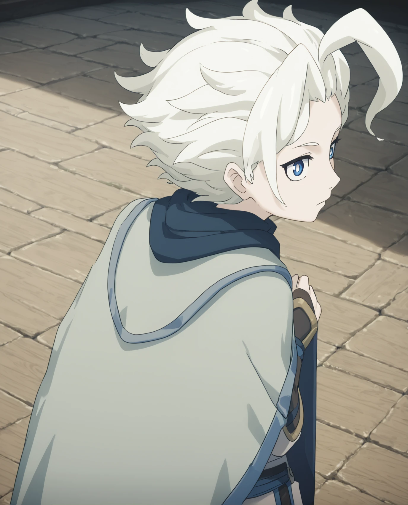 <lora:Belaf_Made_in_Abyss:1>, white hair, blue eyes, belaf, from behind, score_9