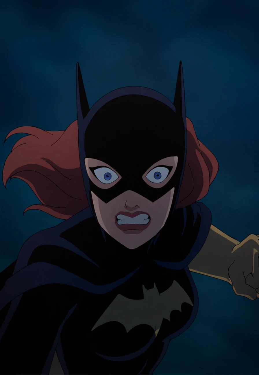 score_9_up, score_8_up, score_7_up, <lora:Batgirl_-_Killing_Joke_PDXL:1>,batgirl, blue eyes, ginger hair, long hair, mask, gloves, bodysuit, batgirl classic suit, on top, clenched teeth, clenched hand, pov batgirl beating you, close up, best quality, high quality