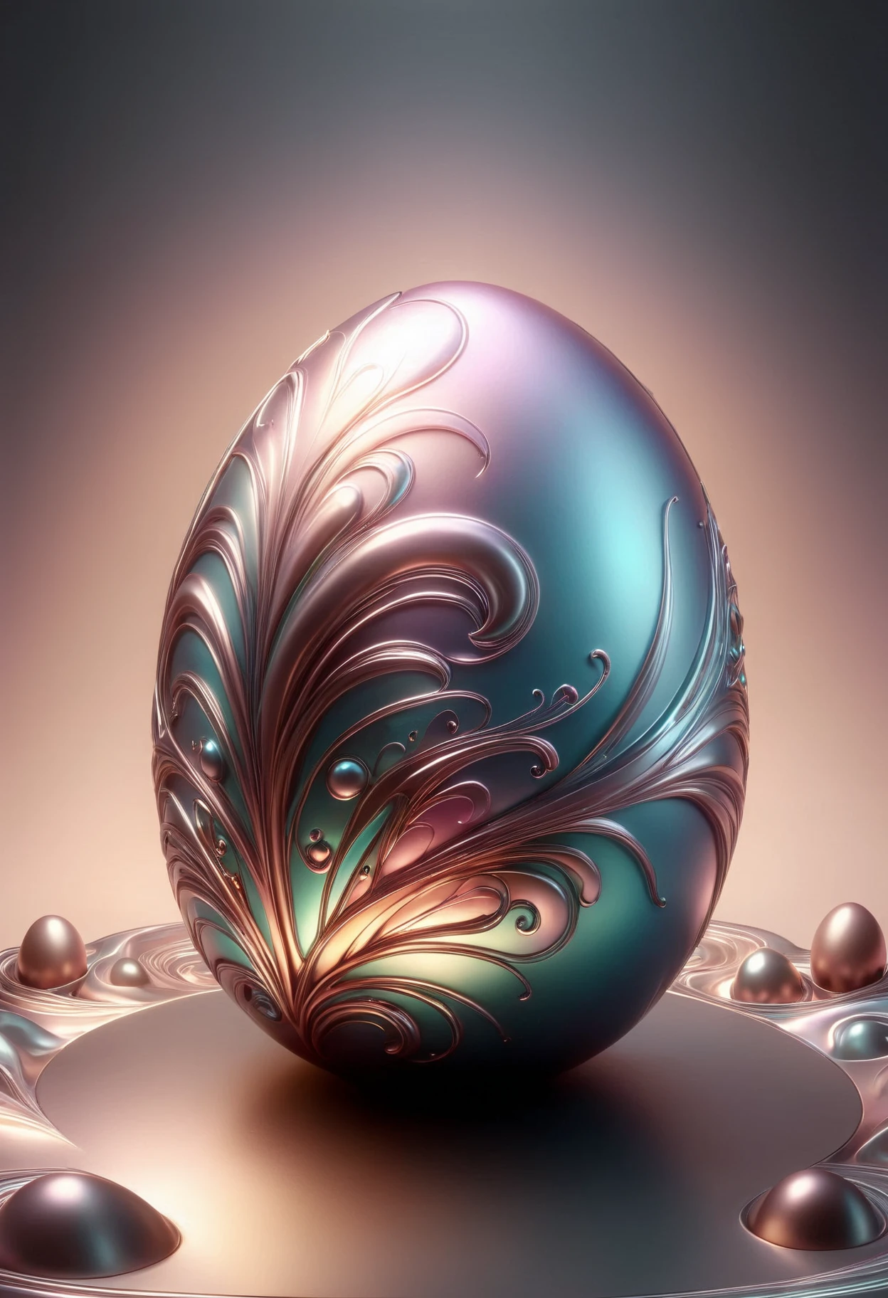 A vibrant, glowing egg with rippling, muscular veins, sculpted in iridescent glass, seems to pulsate with an otherworldly energy, as if infused with the essence of a mystical being. The egg's sleek evoking a sense of power and vitality. Delicate, swirling patterns reminiscent of ancient mythological symbols dance across its surface, casting a mesmerizing glow in the surrounding environment, as if defying gravity and transcending the boundaries of reality., made out of pink metal, <lora:PinkieMtllcSDXL-v1:1>, p1nkm3t4l,