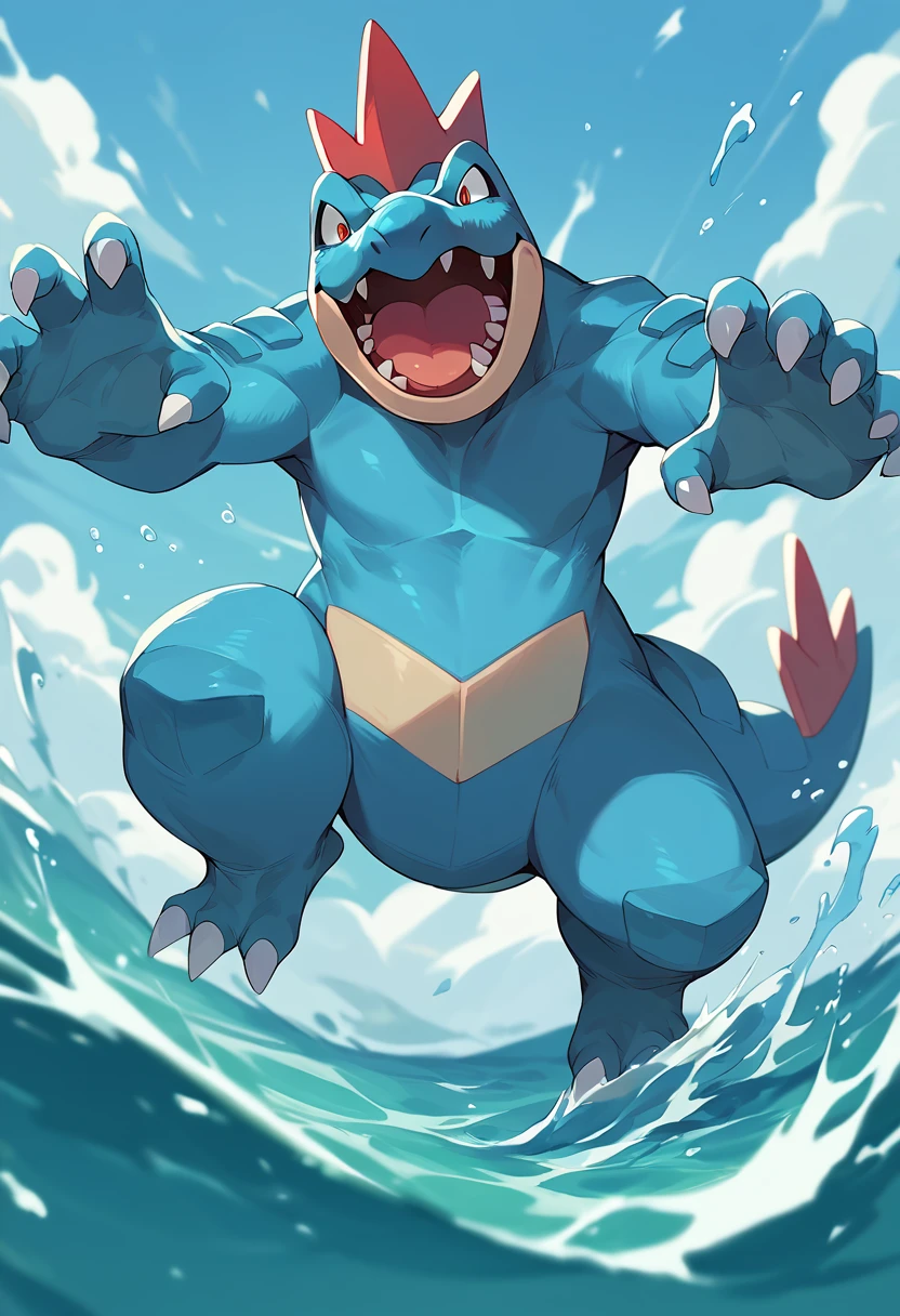 score_9, score_8_up, score_7_up, score_6_up, source_furry, solo, dof, blurred background, full-length portrait,  <lora:POKEMON_FERALIGATR:1> feraligatr, pokemon (creature), action, water splash in background, attacking, open mouth, angry expression, cinematic, low angle view, dynamic angle, motion blur,