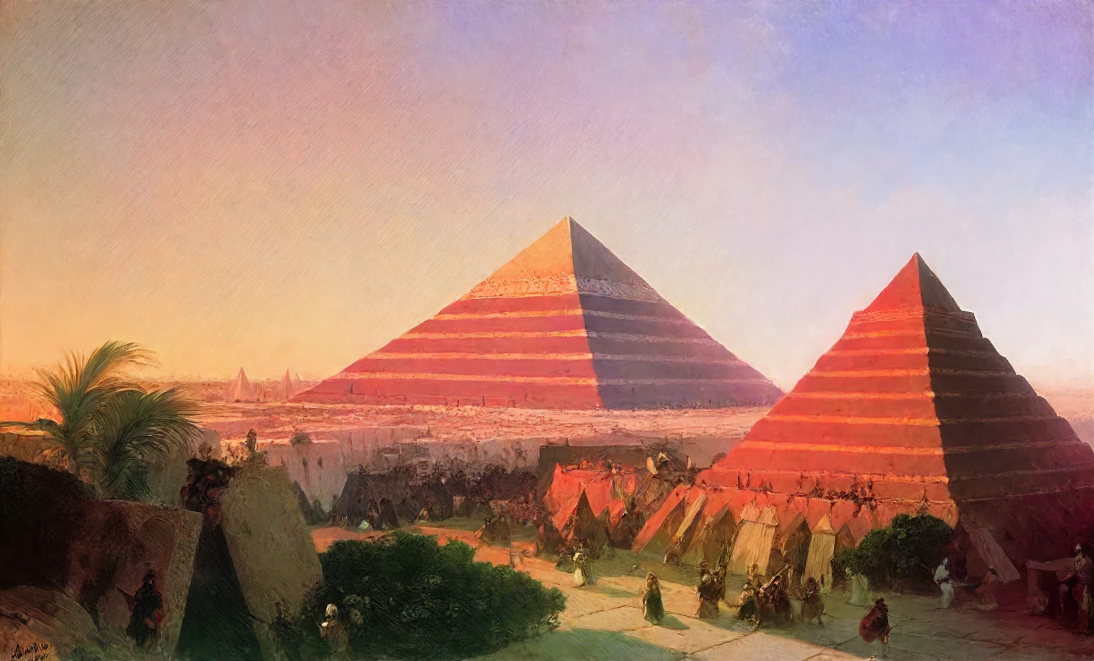 <lora:aivazovsky_pony_v2:1>  The Great Pyramid of Giza by Aivazovsky Ivan  in 1862,landscape \(genre\),Romanticism \(style\),The Great Pyramid of Giza, score_9, score_6_up, score_7_up