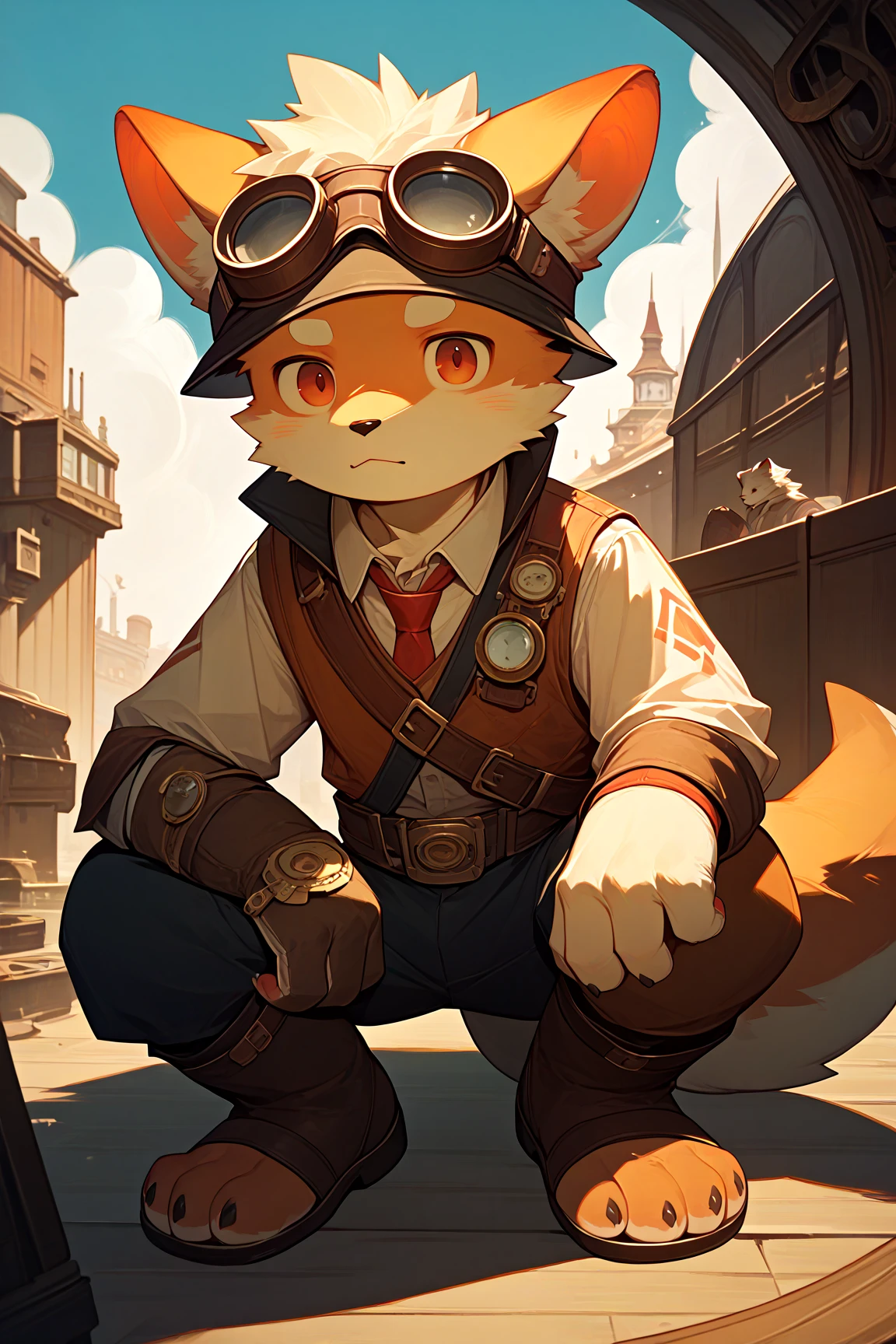 (score_9,score_8_up,score_7_up), masterpiece, best quality, hi_res, furry, anthro, mammal, kemono, young, male, steampunk, goggles, 