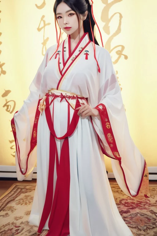 Neat and clean priestess、((best qualtiy、8k masterpieces:1.3))、foco nítido:1.2、(ultra beautiful faces:1.0)、(shinny skin:1.0)、photos realistic、A dark-haired、Video Lighting、High-definition eyes and face、Video Lighting、Japan Idol Actress、from the front side、medium breasts、Smile、Slender Abs Beauty、Whole body、Wearing a red priestess costume、At the shrine in the morning、Cleaning